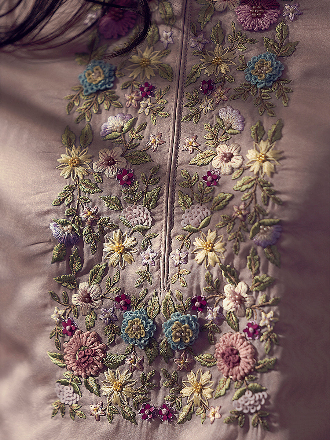 Mauve, purple & green embroidered Kurta with Trousers with dupatta Set