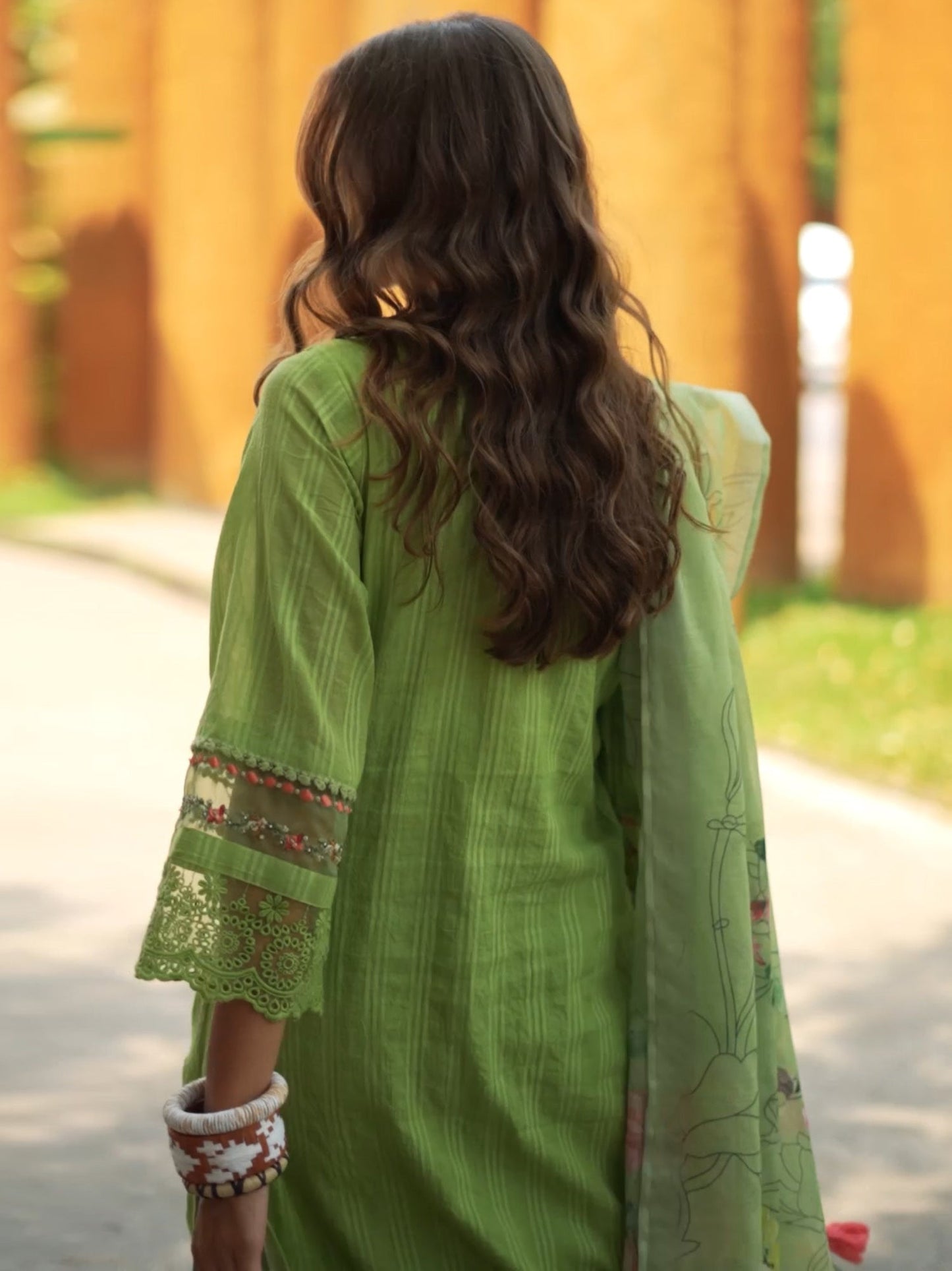 Green Embroidered Straight Kurta Trousers With Dupatta Set