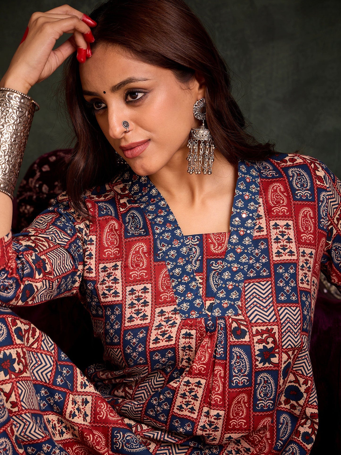 Multi Printed A-Line Kurta Trousers Set