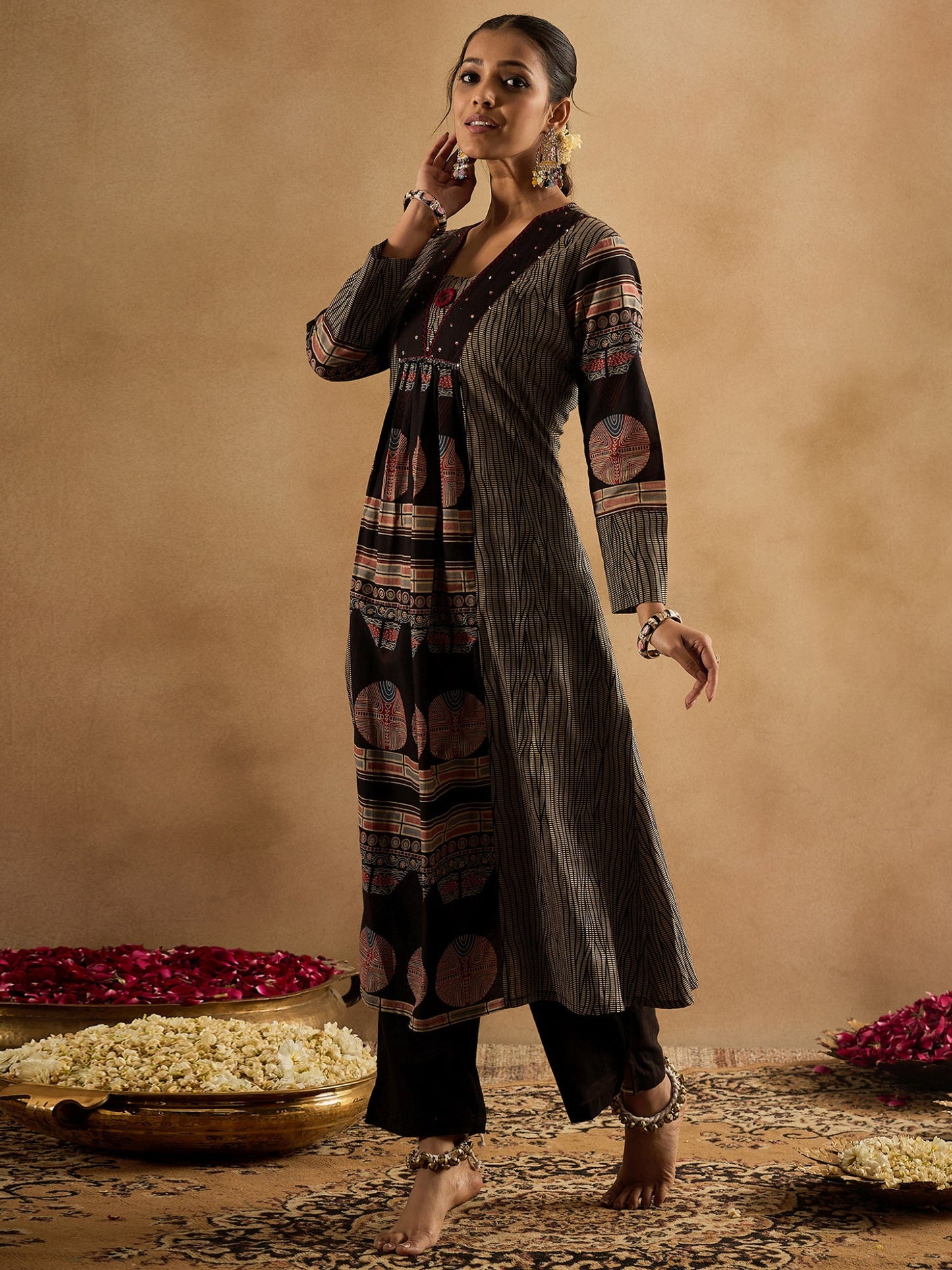 Multi Printed A-Line Kurta Trousers Set