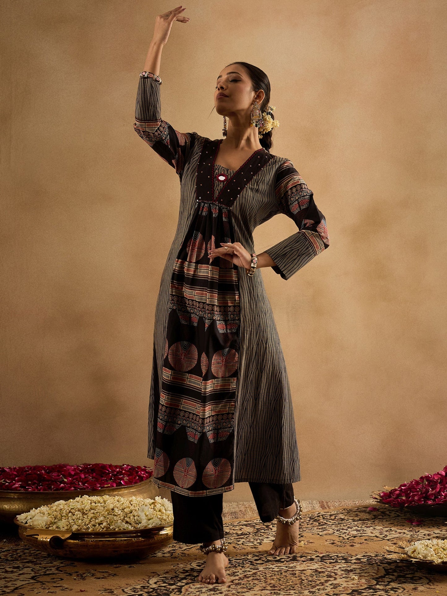 Multi Printed A-Line Kurta Trousers Set