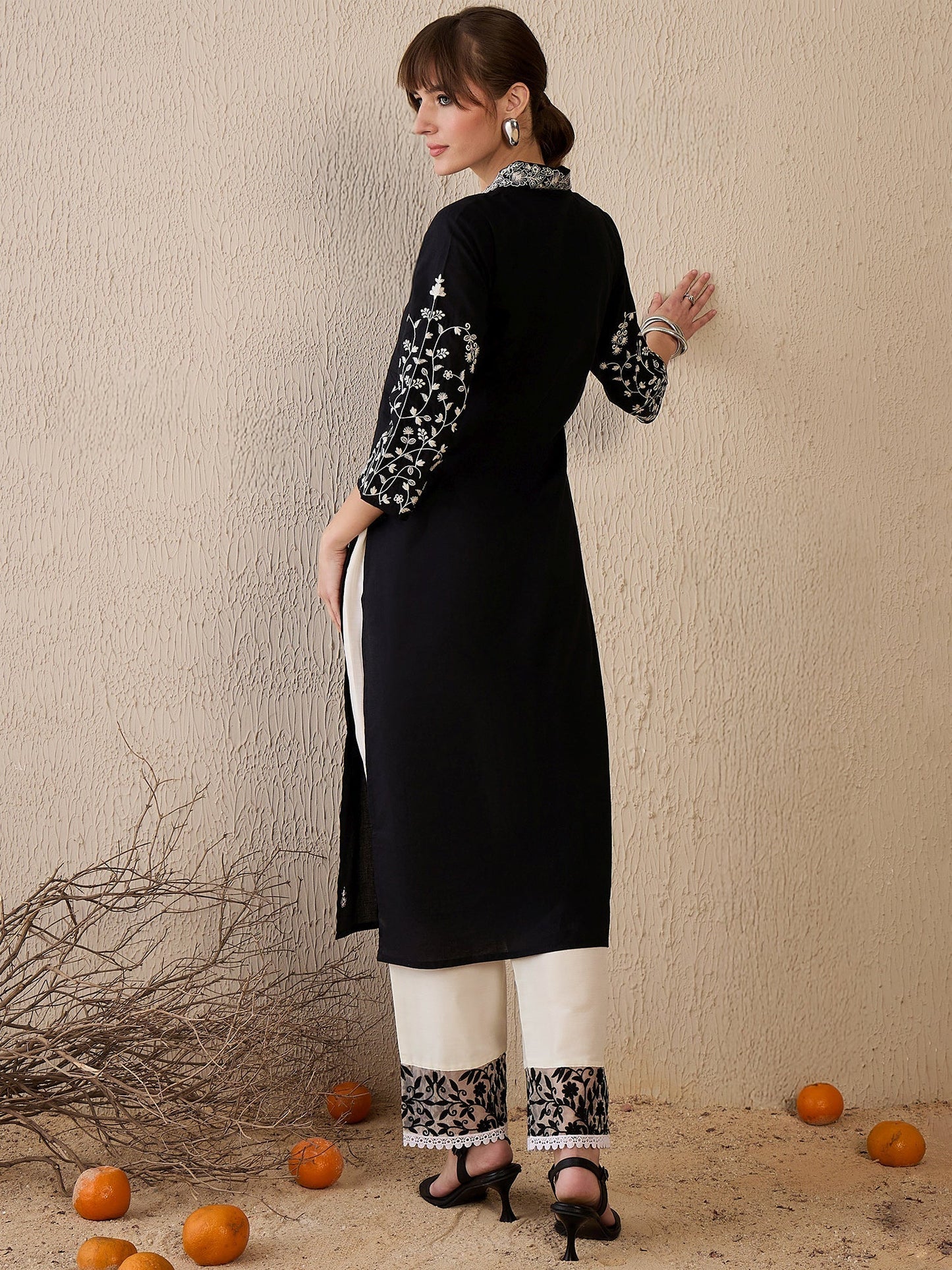 Black Embroidered Straight Kurtas