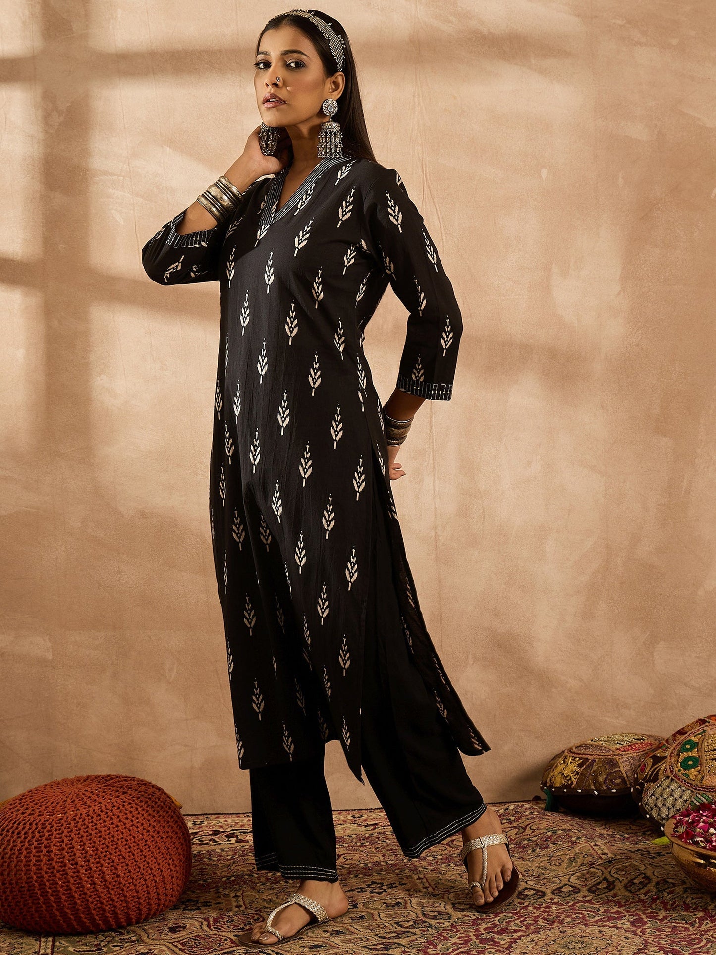 Black Printed Straight Kurtas