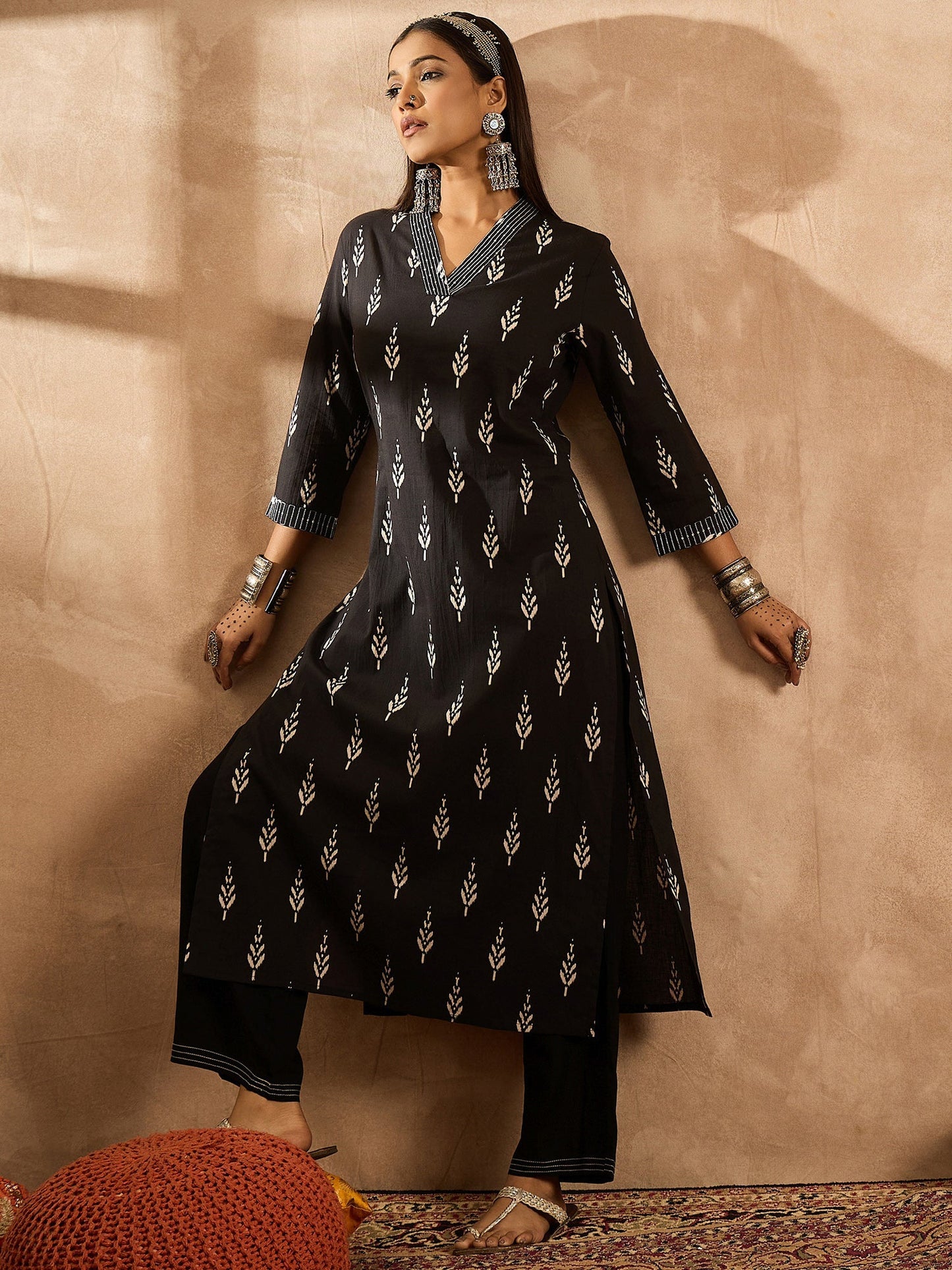 Black Printed Straight Kurtas