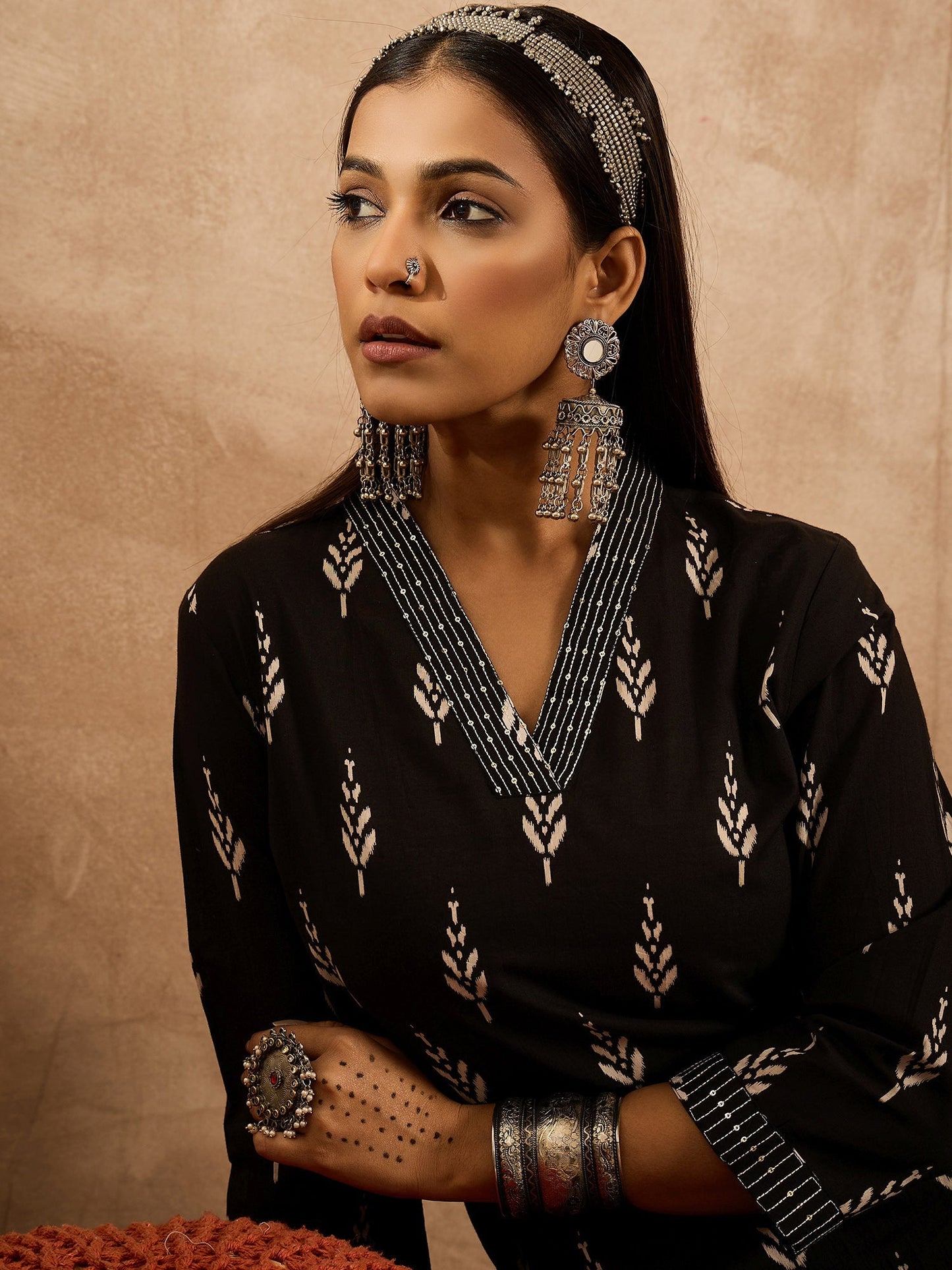 Black Printed Straight Kurtas