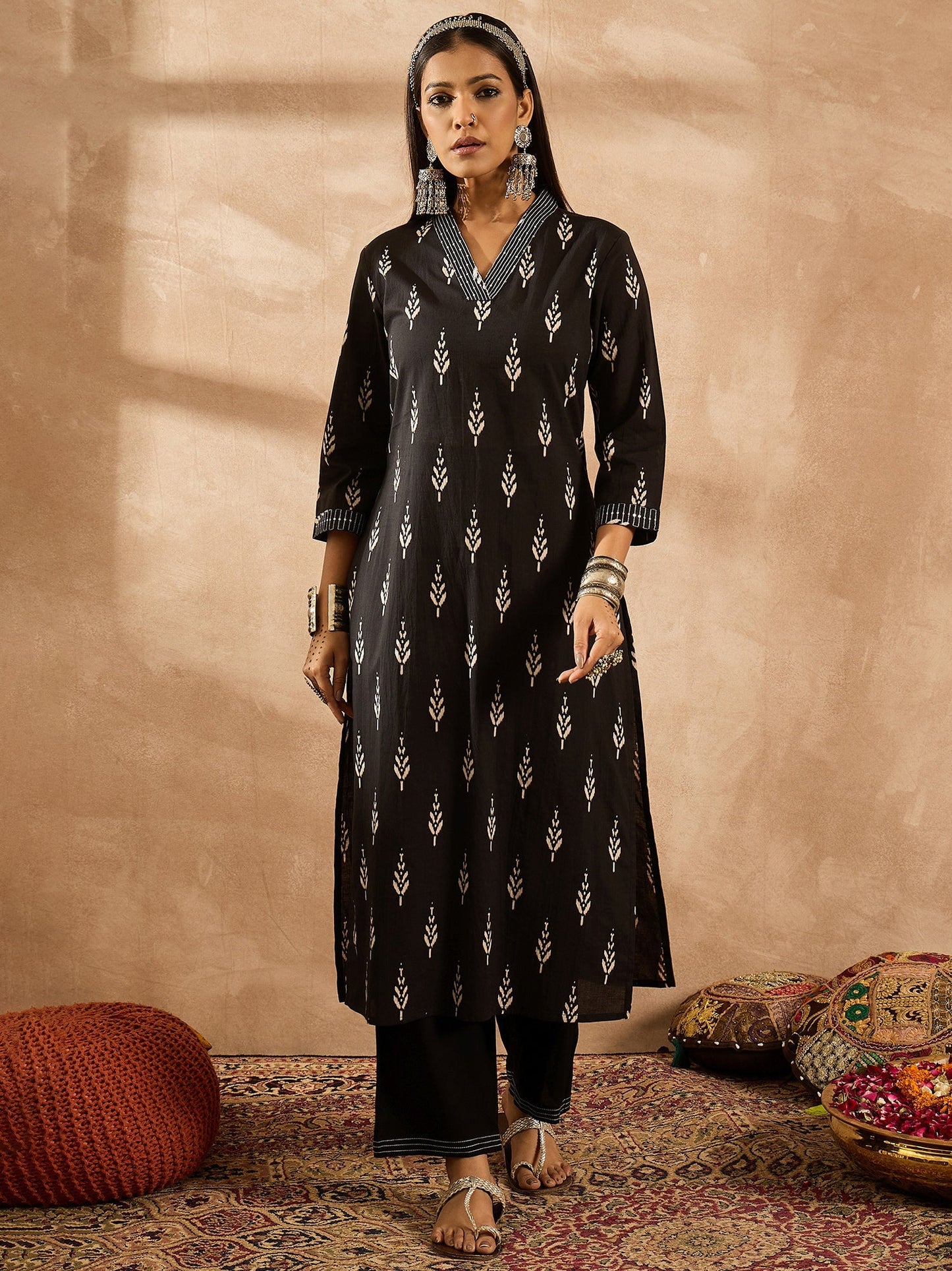 Black Printed Straight Kurtas