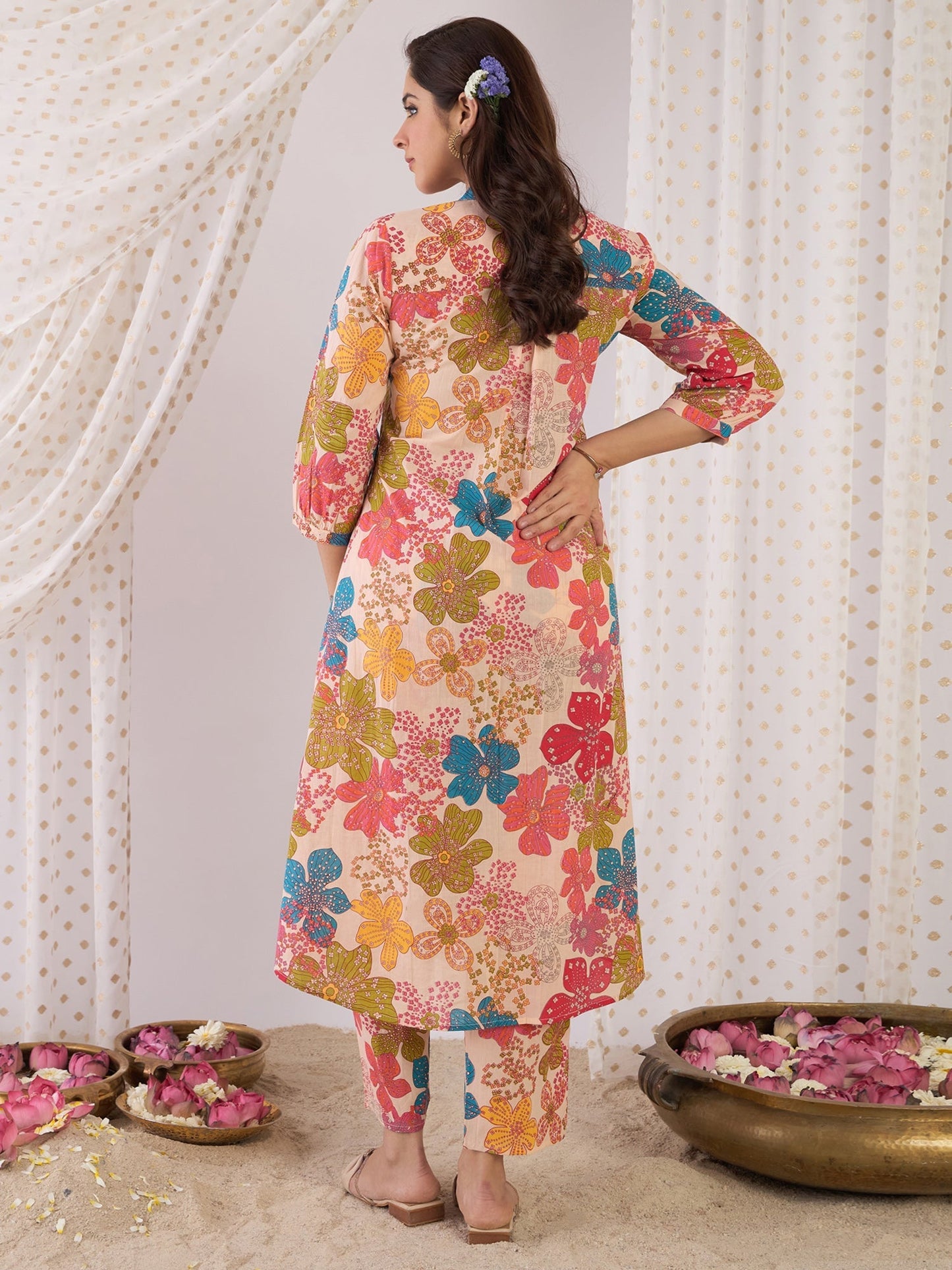 Multi Printed A-Line Kurta Trousers set