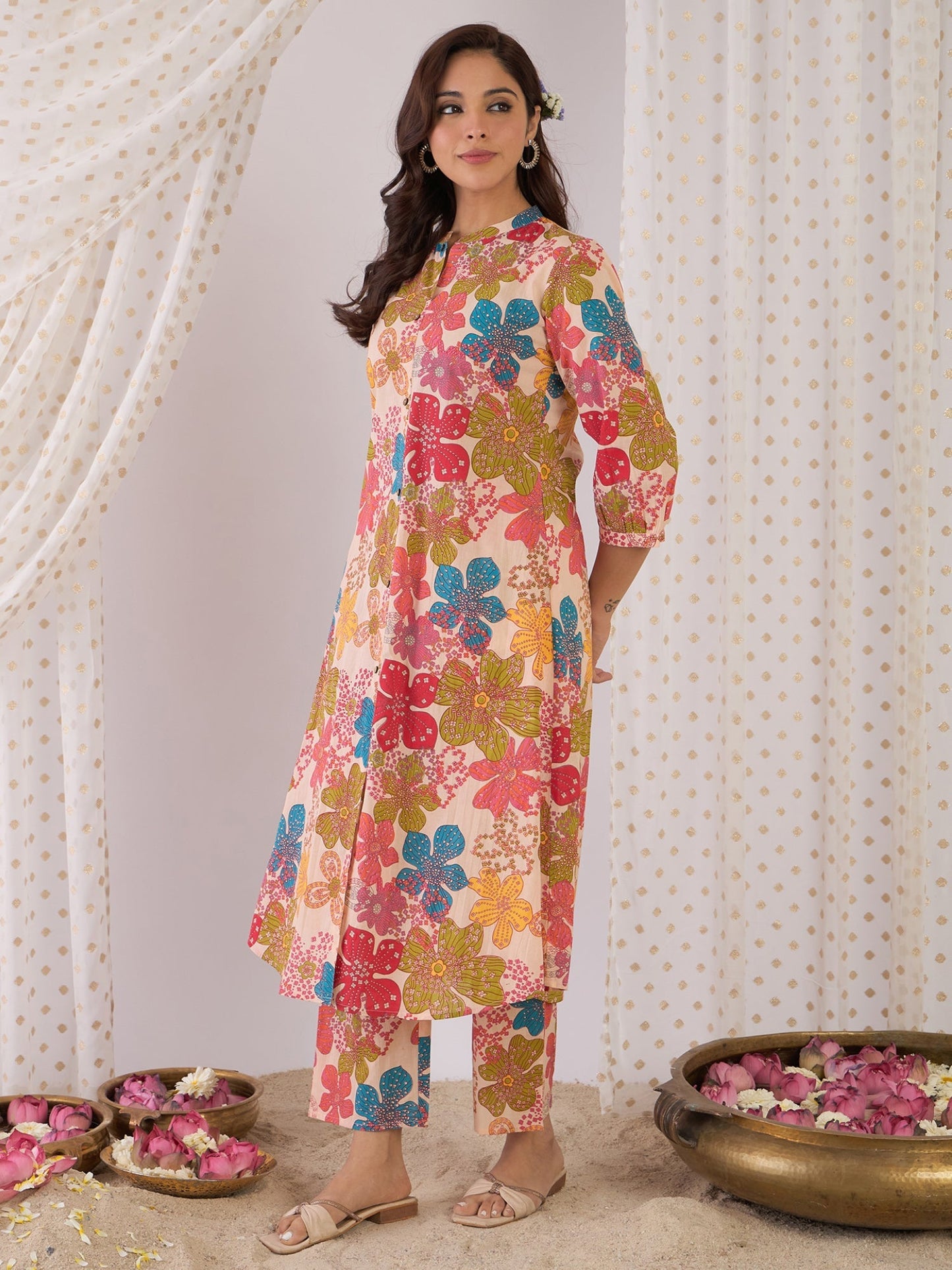 Multi Printed A-Line Kurta Trousers set
