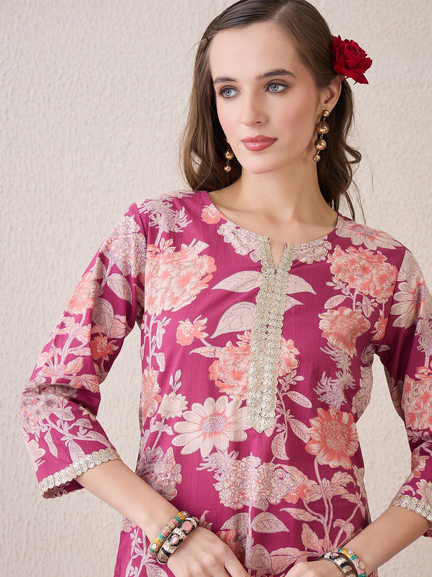 Mauve Printed Straight Kurtas