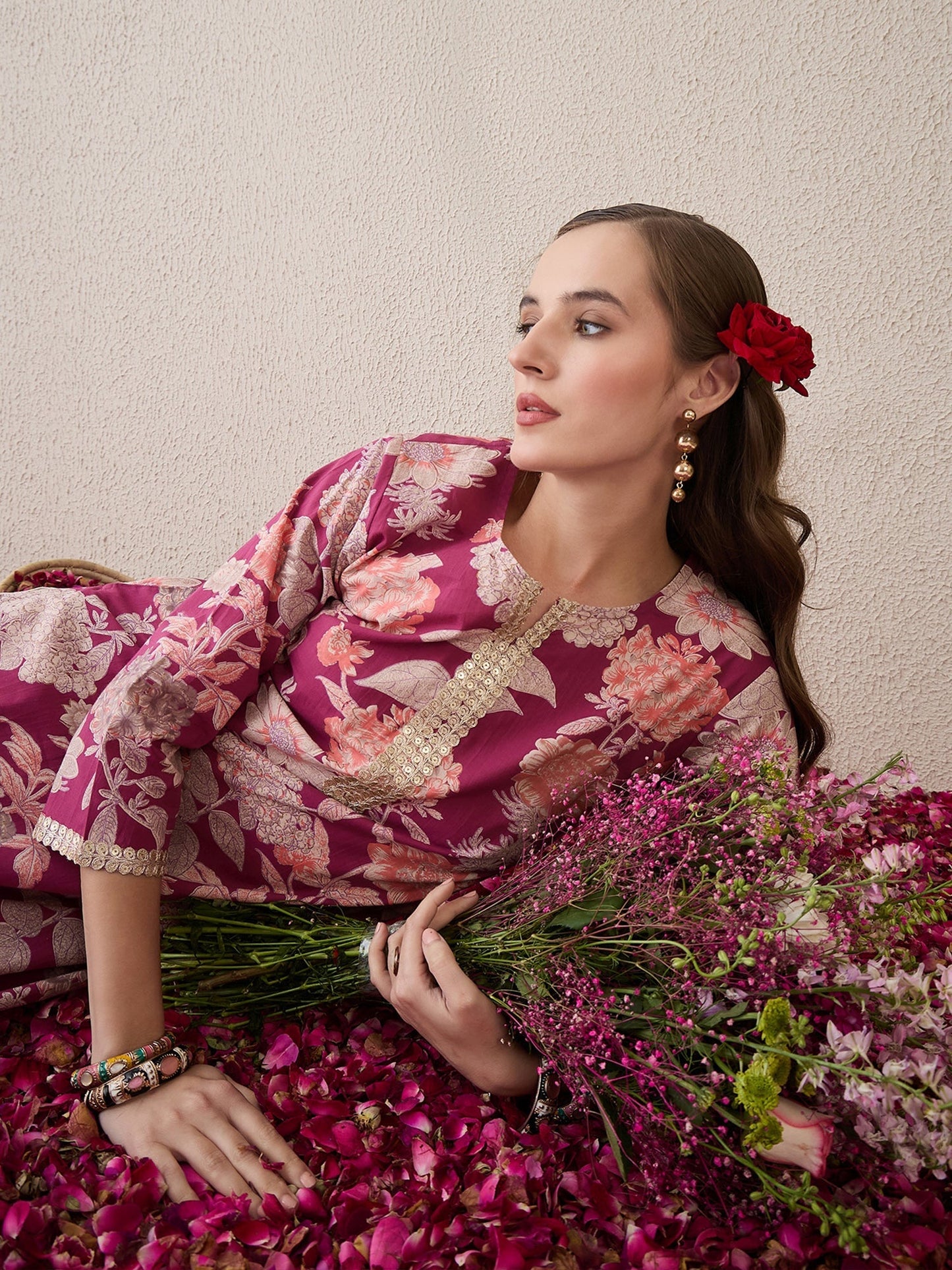 Mauve Printed Straight Kurtas