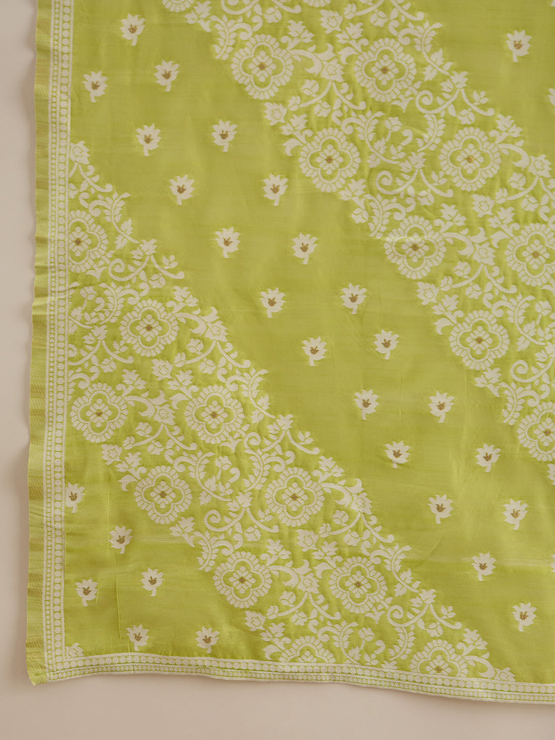 Indo Era Green Woven Design Straight Kurta Trousers With Dupatta set