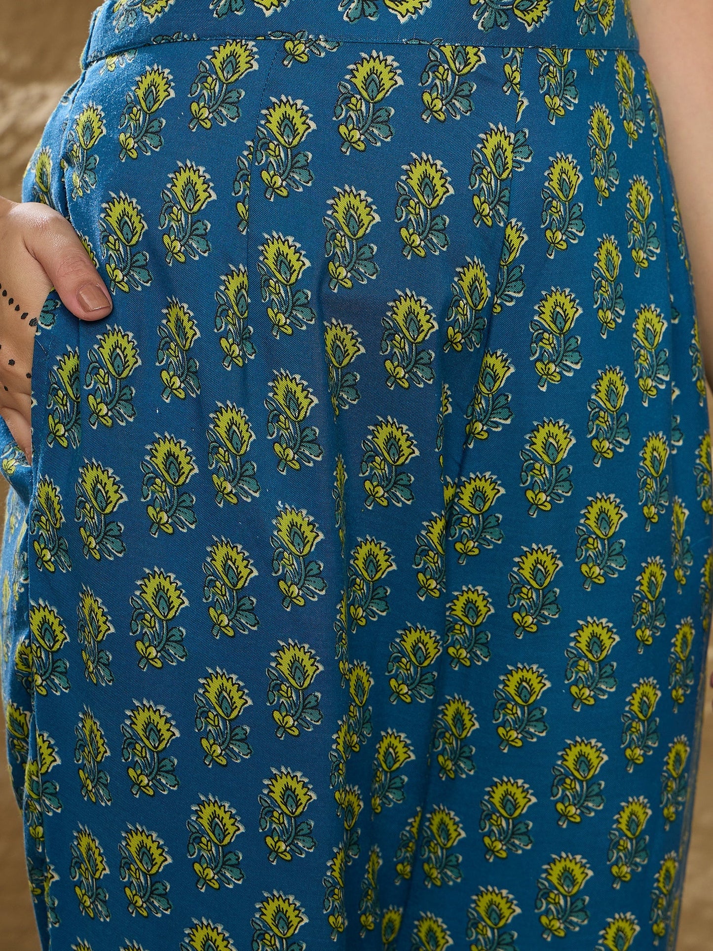 Indo Era Blue Embroidered A-Line Kurta Trousers With Dupatta set