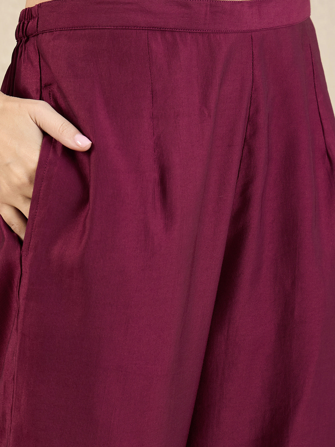 Indo Era Burgundy Self Design Straight Kurta Trousers Set