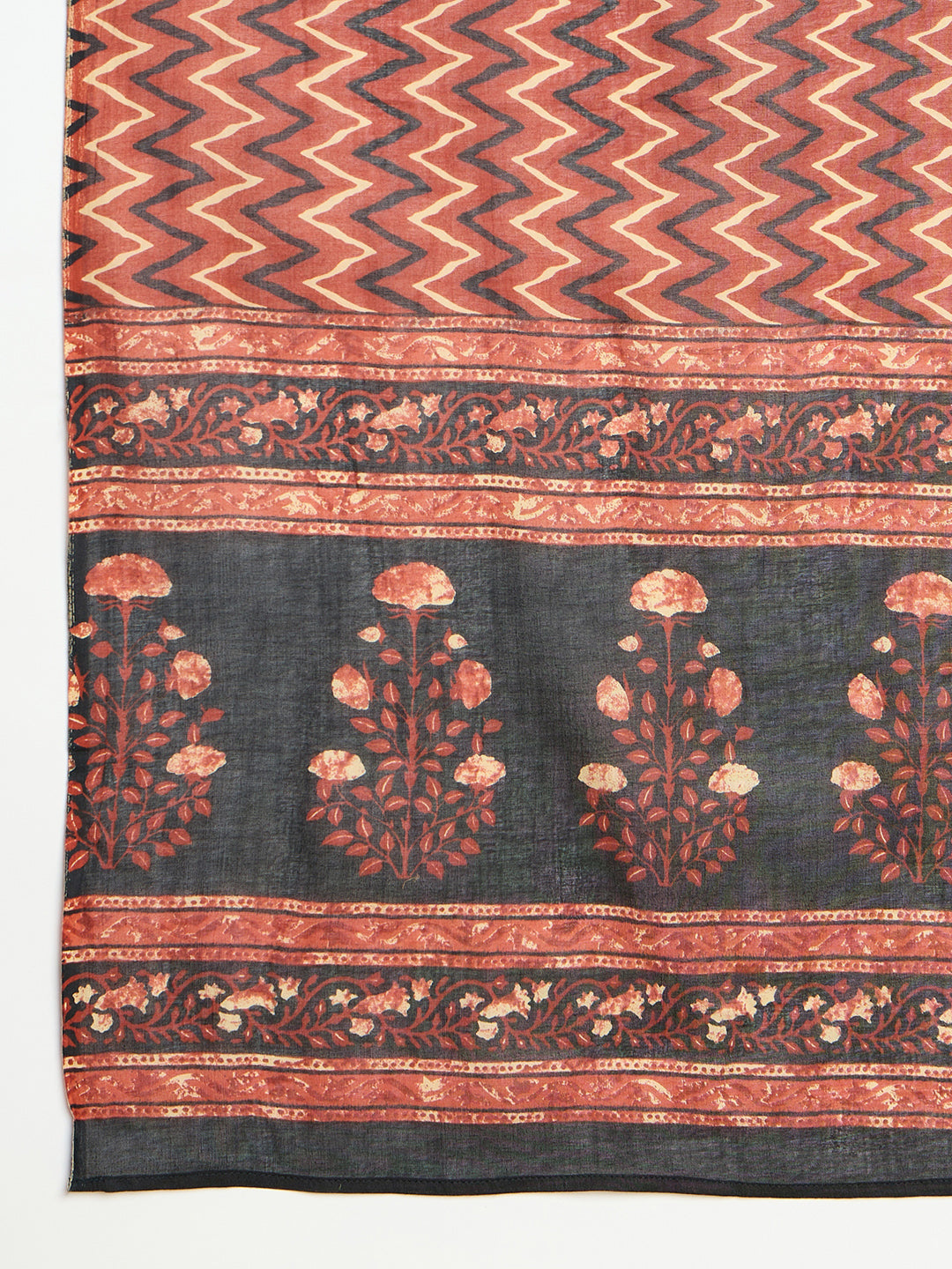 Indo Era Black Printed Straight Kurta Trousers With Dupatta set