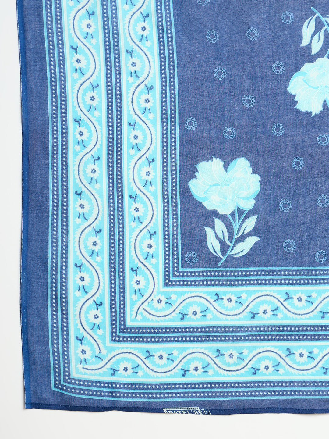 Indo Era Blue Printed Straight Kurta Trousers With Dupatta set