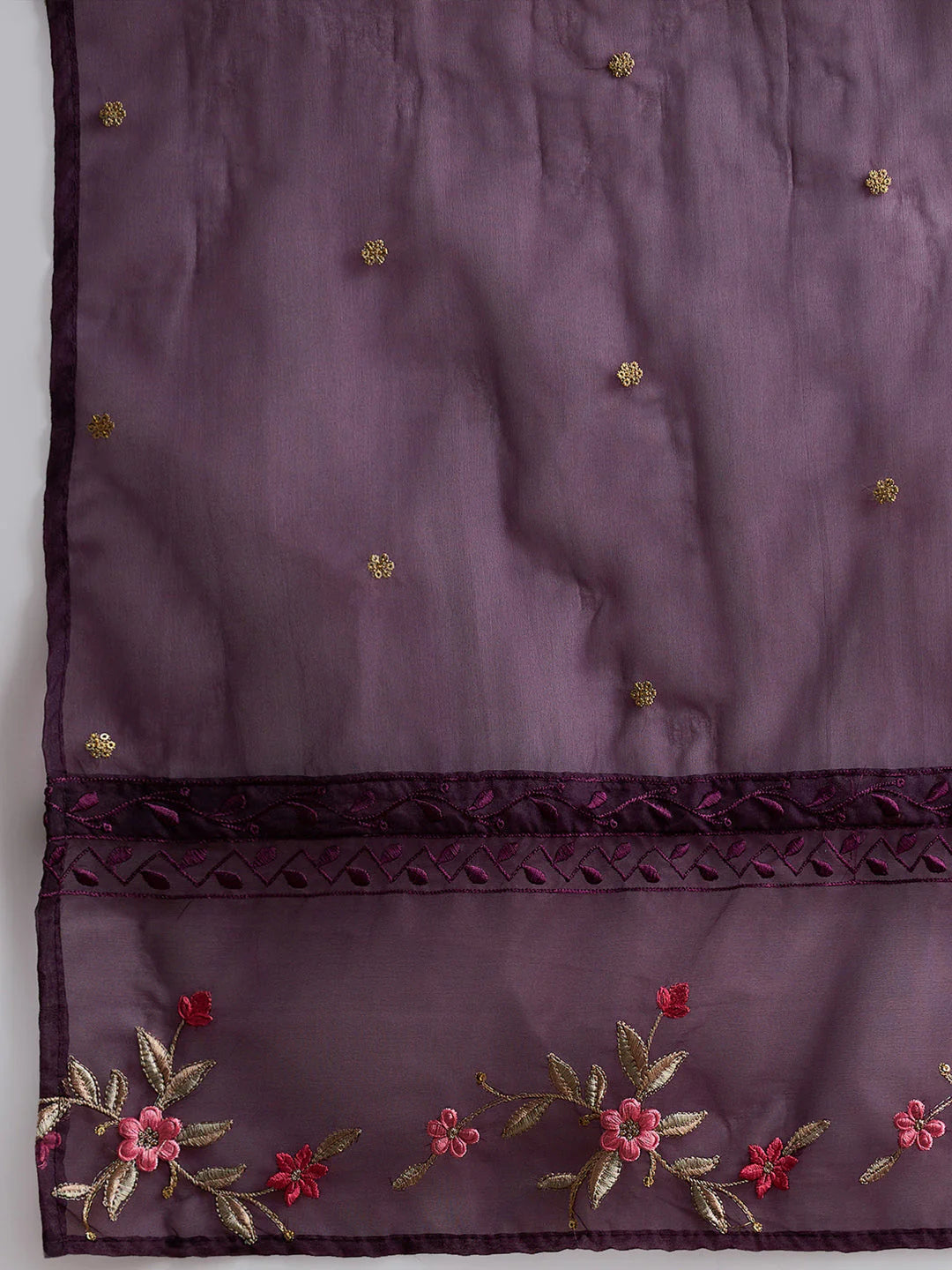 Burgundy Embroidered Straight Kurta Trousers With Dupatta set