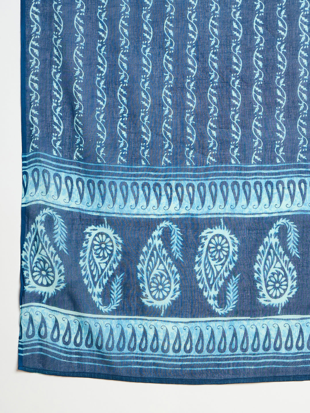 Indo Era Blue Printed Straight Kurta Trousers With Dupatta set