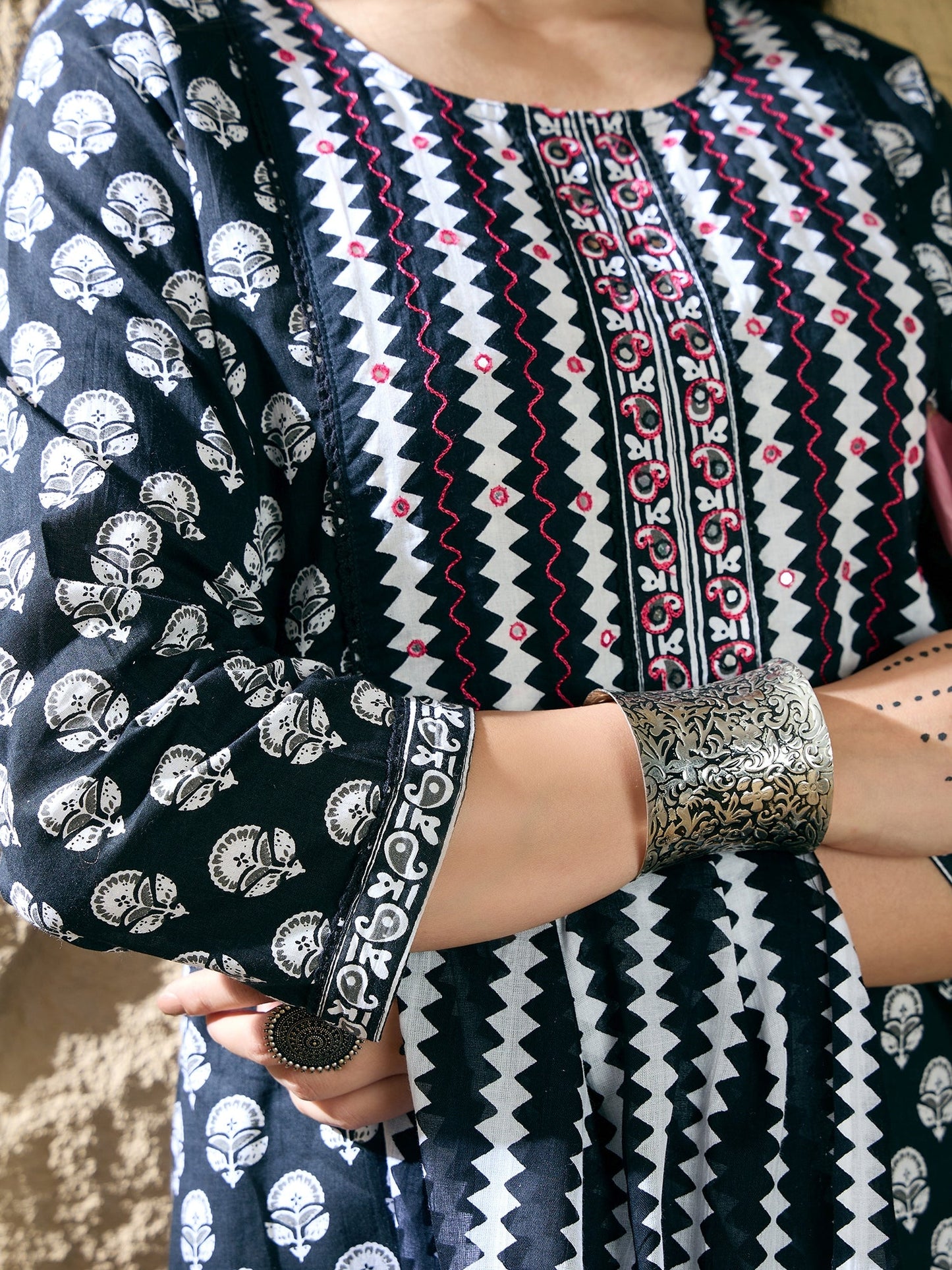 Indo Era Black Printed Straight Kurta Trousers With Dupatta set