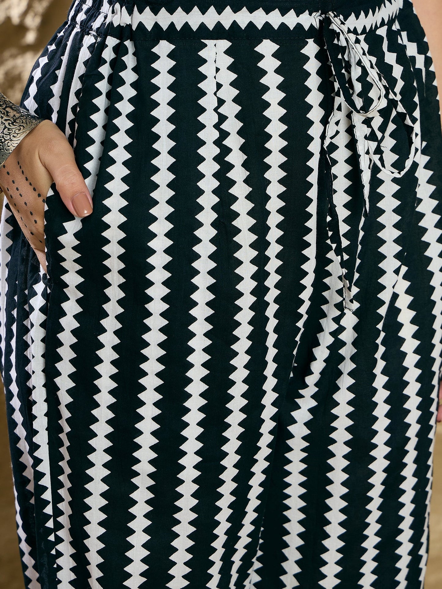 Indo Era Black Printed Straight Kurta Trousers With Dupatta set