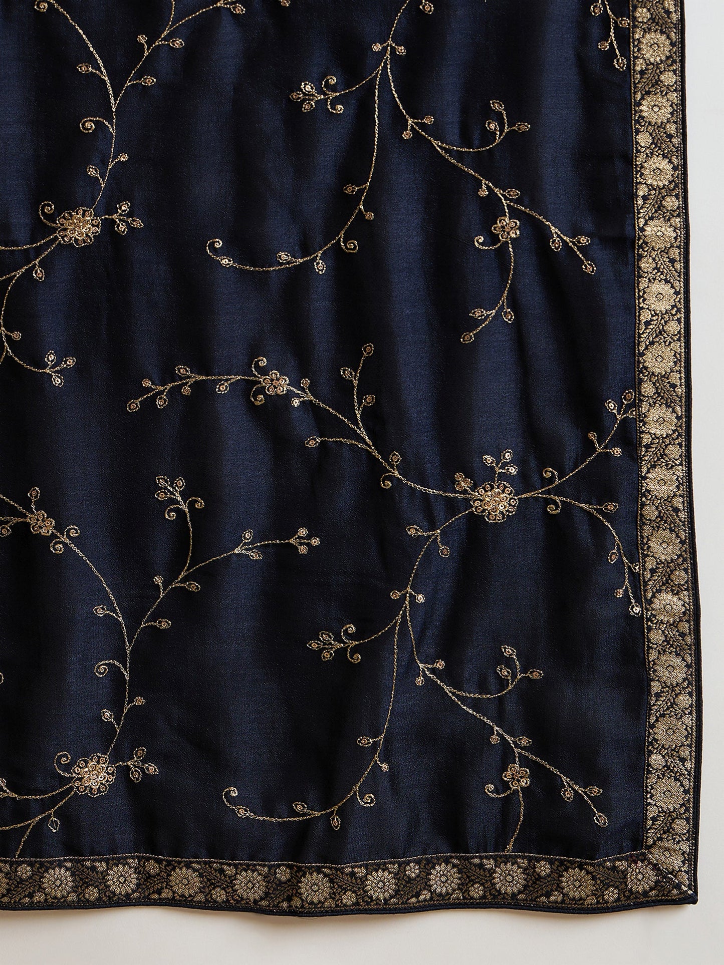 Indo Era Blue Embroidered Straight Kurta Trousers With Dupatta set