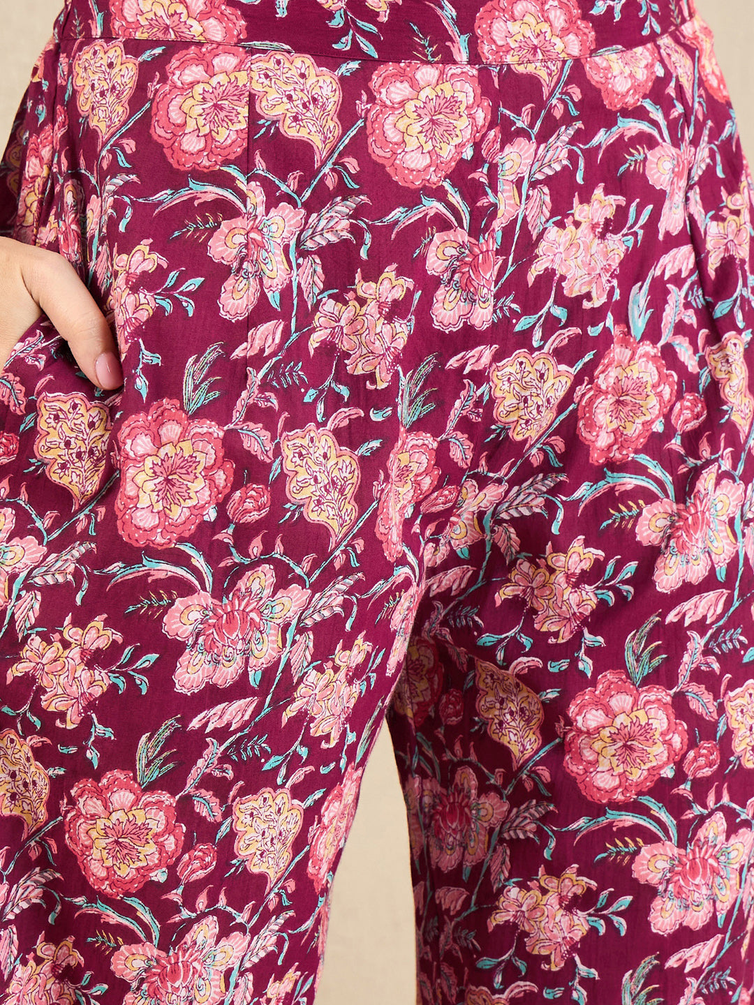 Indo Era Burgundy Embroidered Straight Kurta Palazzos With Dupatta Set