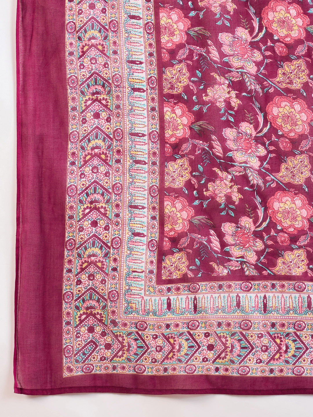 Indo Era Burgundy Embroidered Straight Kurta Palazzos With Dupatta Set