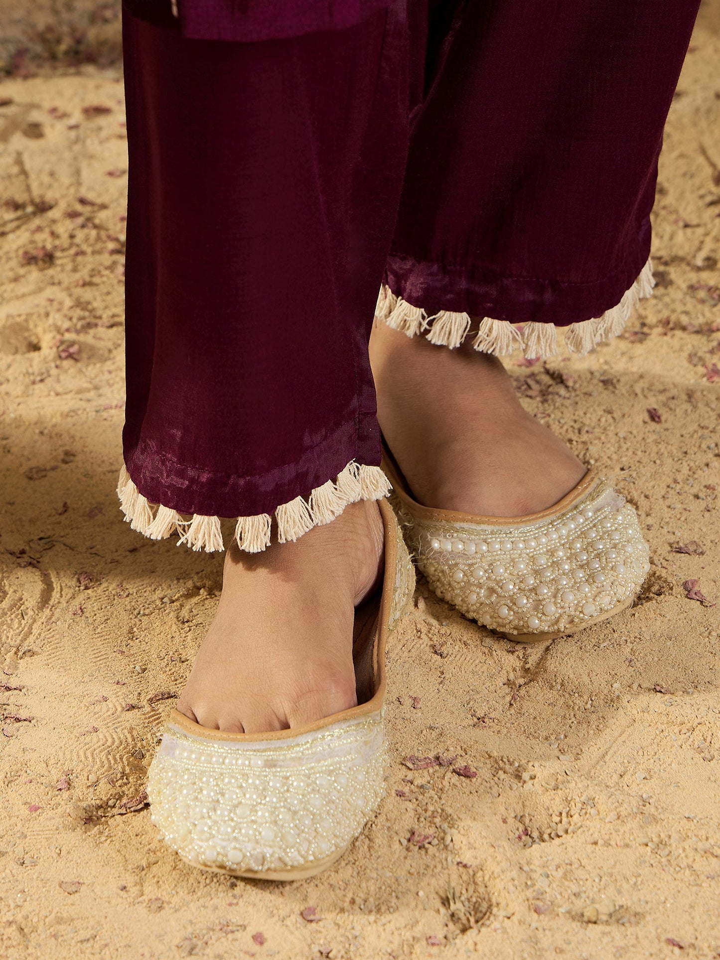 Indo Era Burgandy Straight Embroidered Kurta Trousers With Dupatta Set