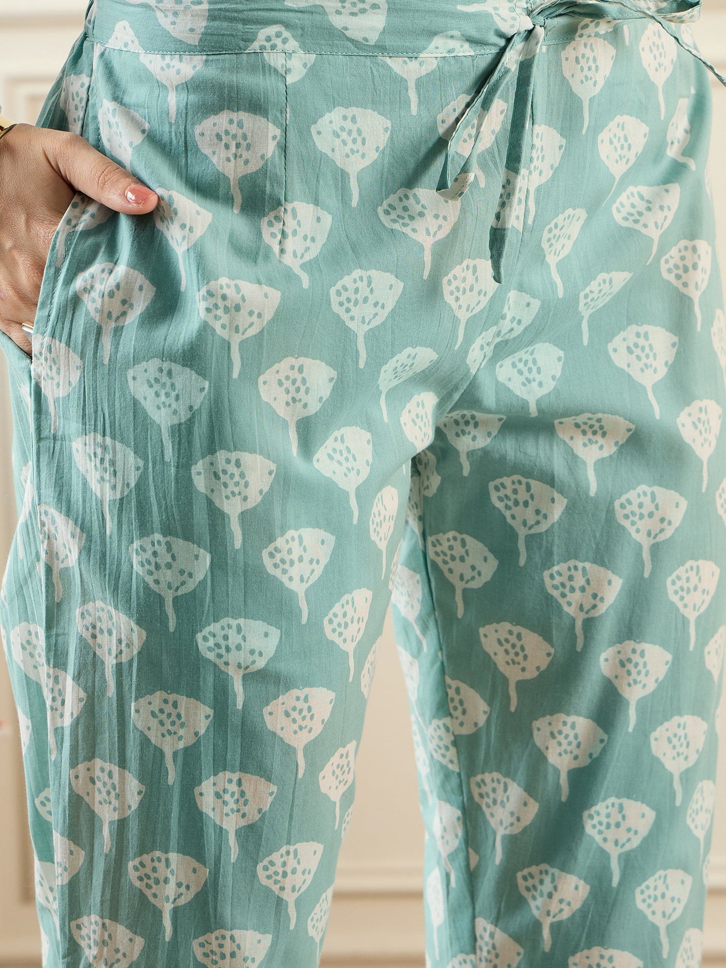 Indo Era Green Printed Straight Kurta Trousers With Dupatta set