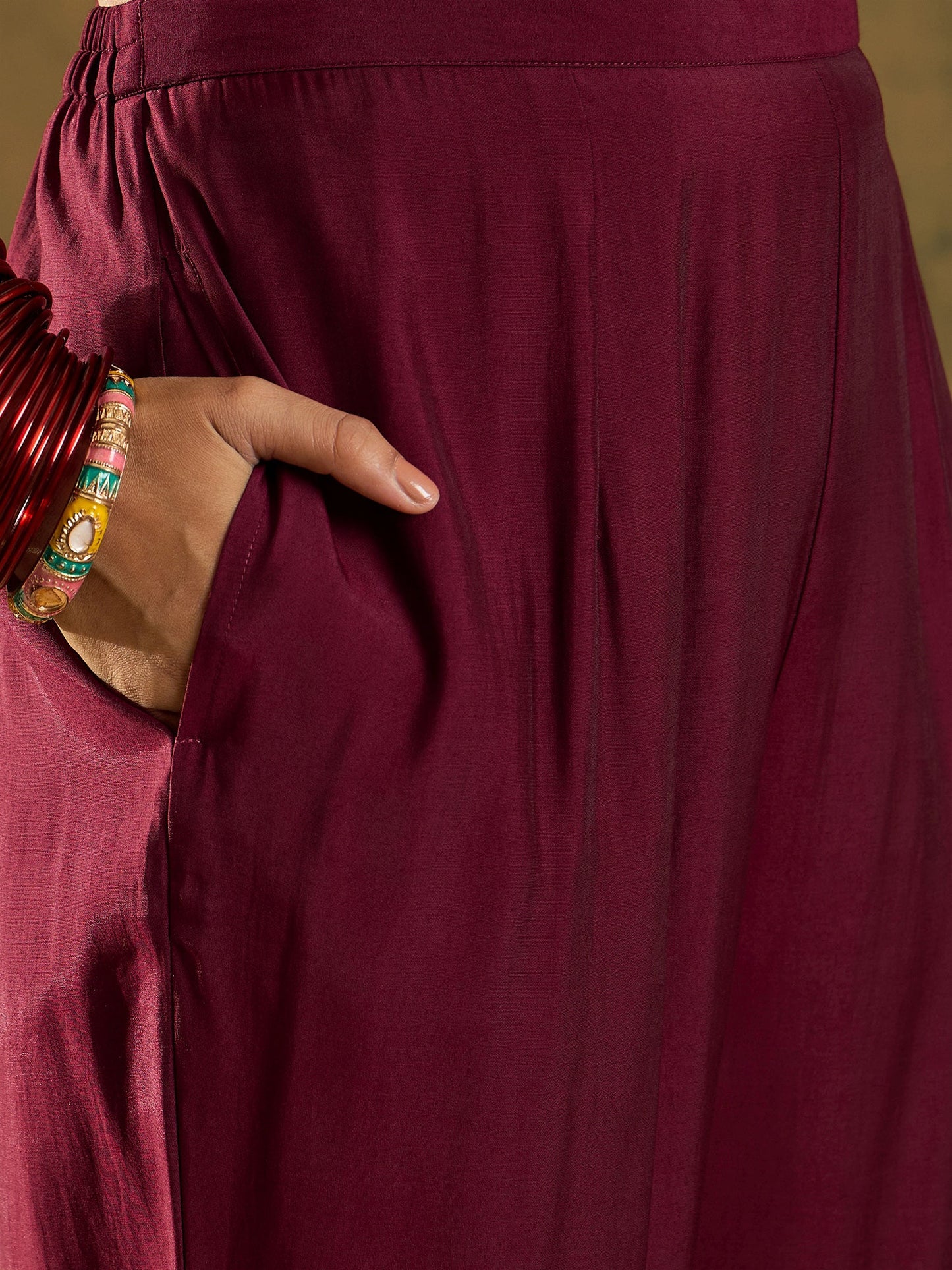 Maroon Straight Embroidered Kurta Trousers With Dupatta Set
