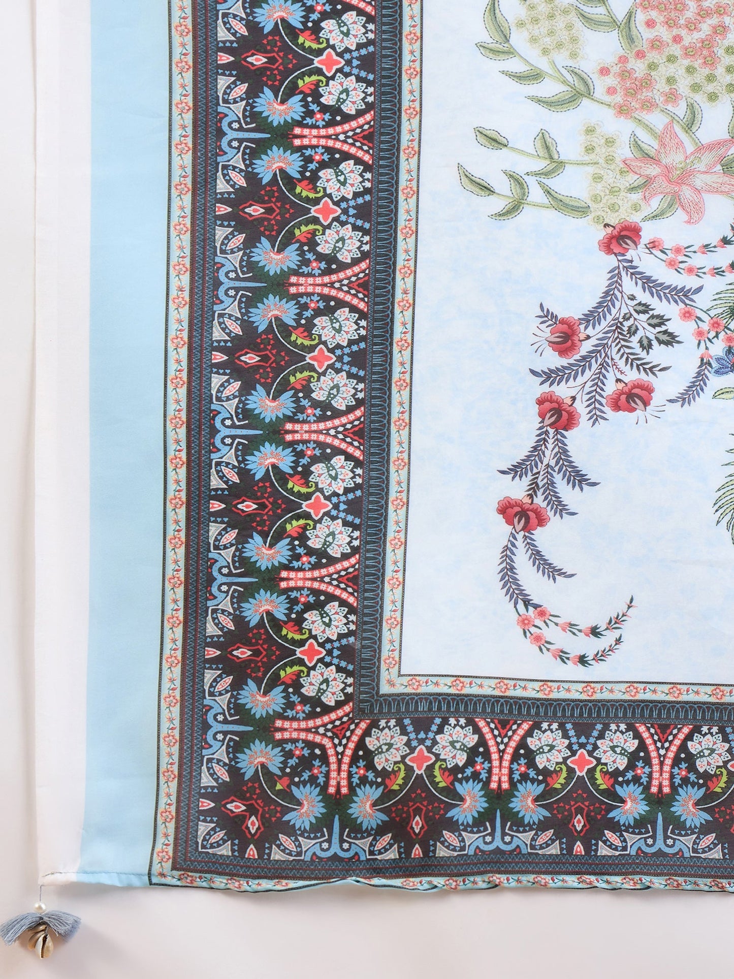 Indo Era Blue Printed Straight Kurta Trousers With Dupatta set
