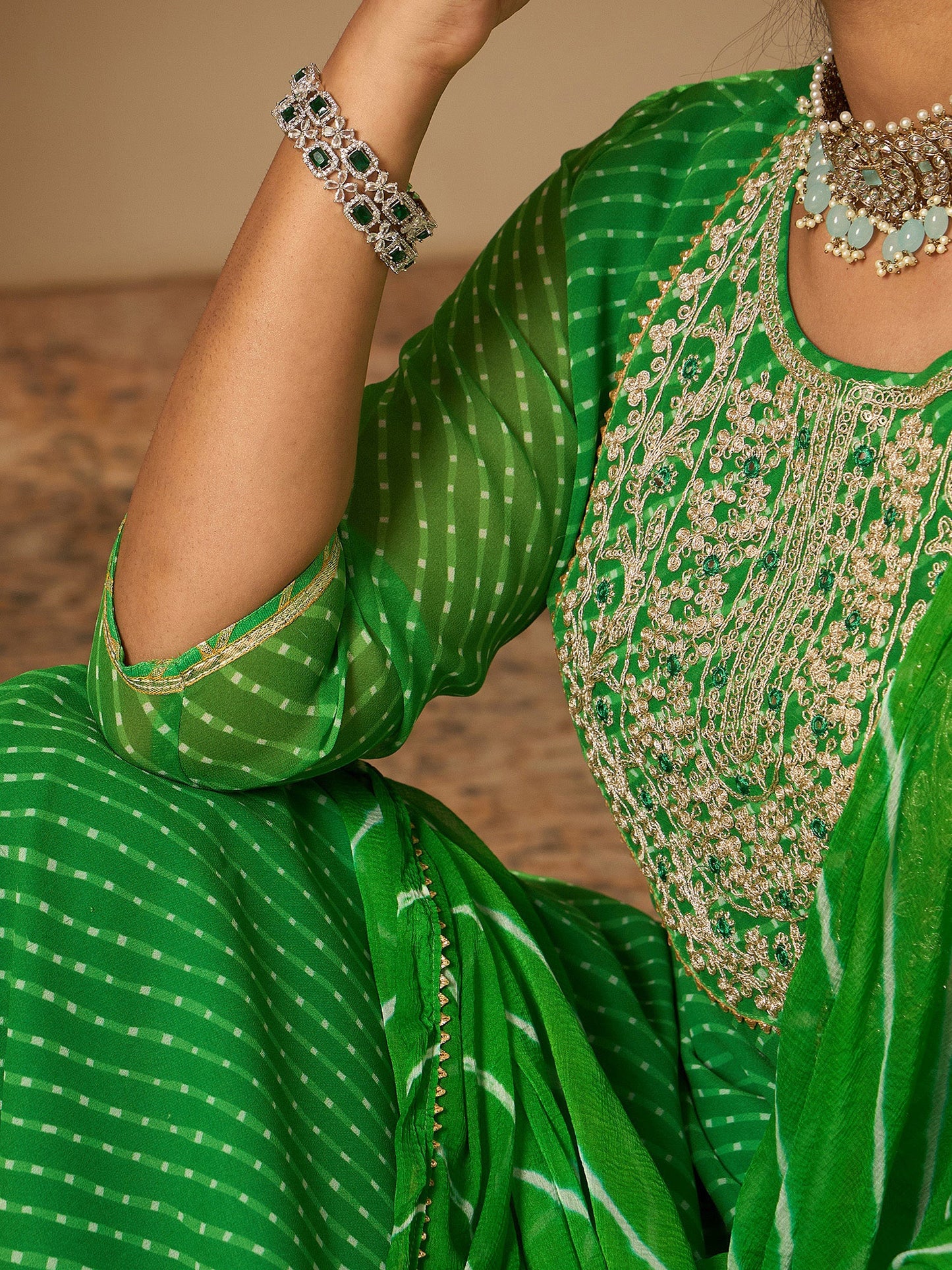 Indo Era Green Printed Straight Kurta Trousers With Dupatta set