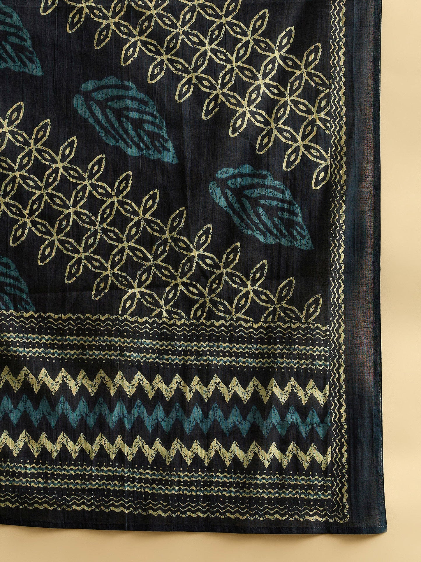Indo Era Blue Printed Straight Kurta Trousers With Dupatta set