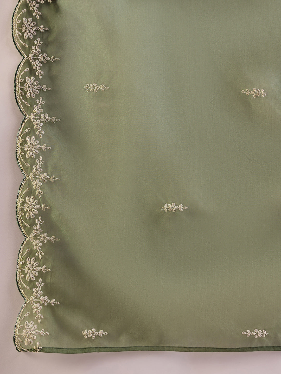 Indo Era Green Embroidered Straight Kurta Trousers With Dupatta set