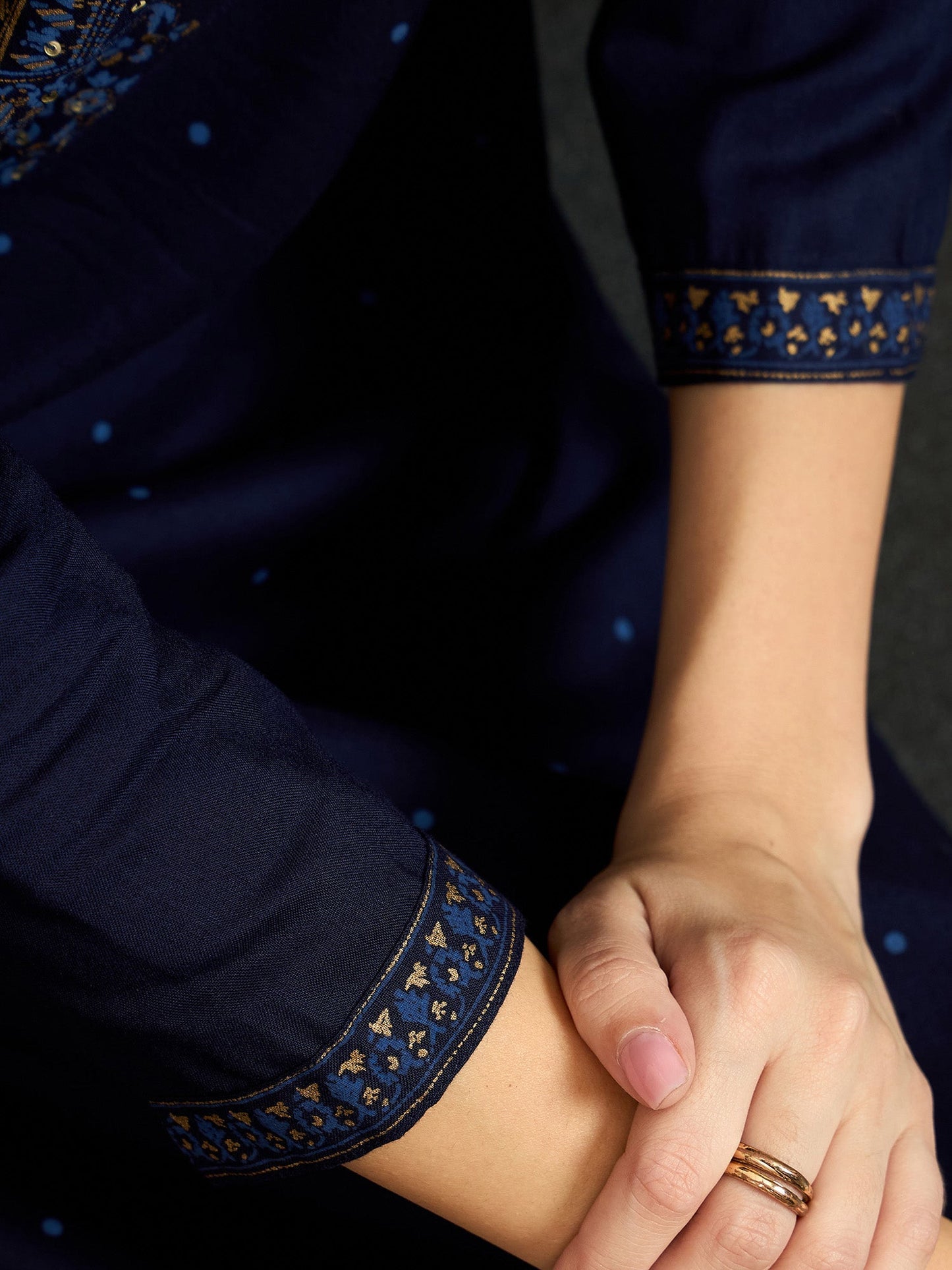 Indo Era Blue Printed Straight Kurtas