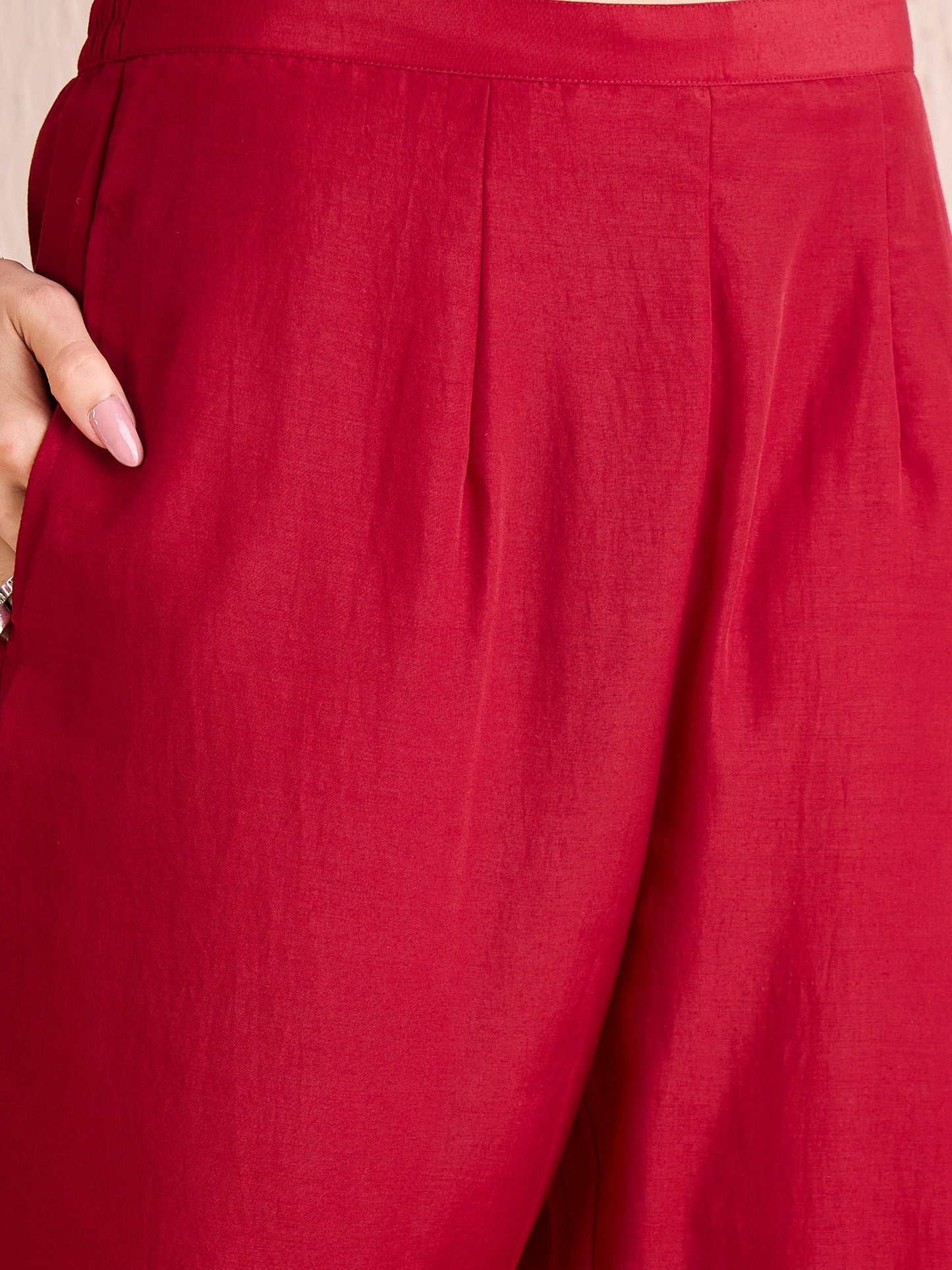 Maroon Embroidered Straight Kurta Trousers With Dupatta set