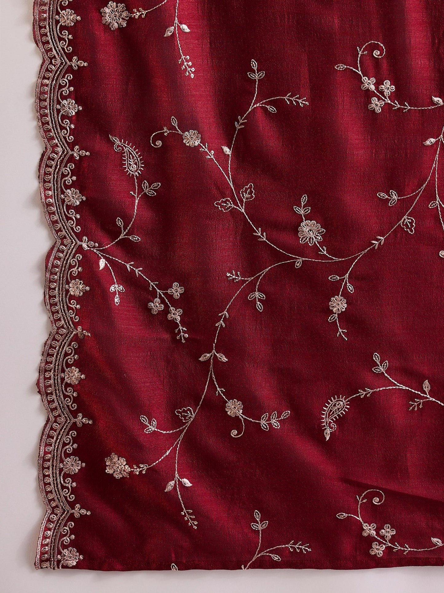 Maroon Embroidered Straight Kurta Trousers With Dupatta set