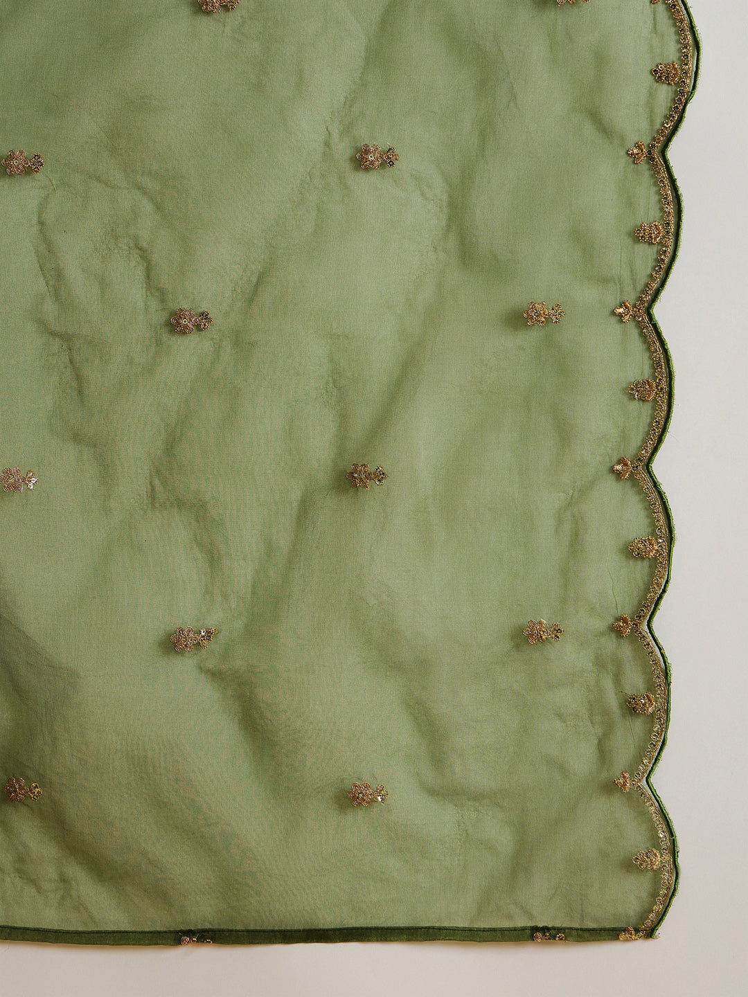 Green Embroidered Straight Kurta Trousers With Dupatta set
