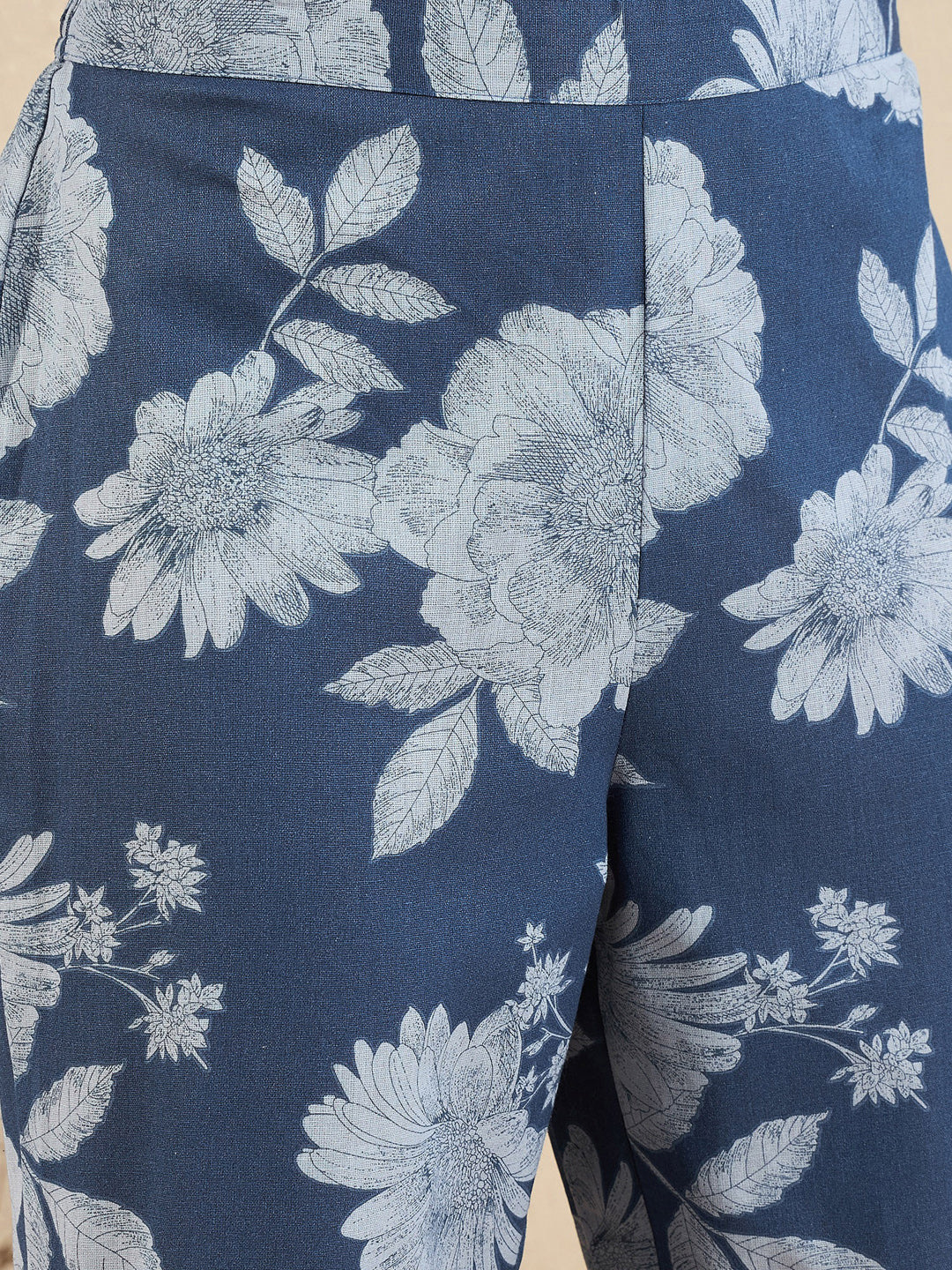 Indo Era Blue Printed A-Line Kurta Trousers set