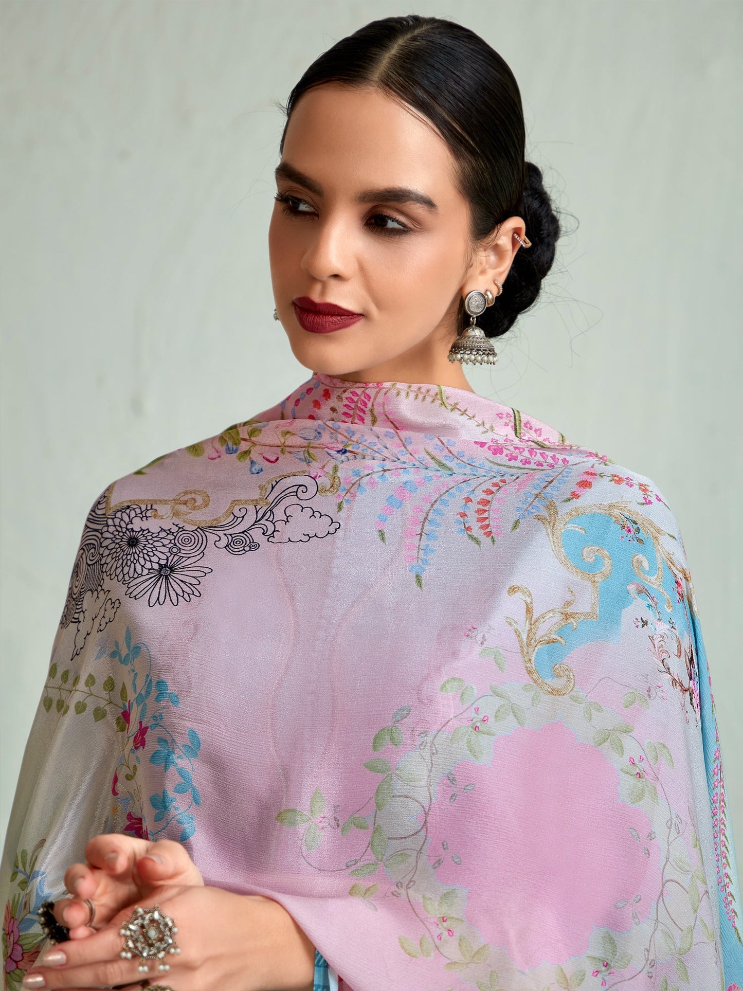Indo Era Blue Embroidered Straight Kurta Trousers With Dupatta set