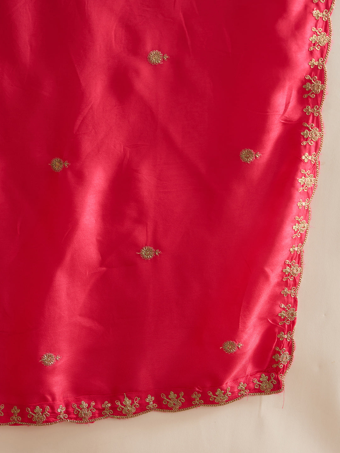 Magenta Embroidered Straight Kurta Trousers With Dupatta Set