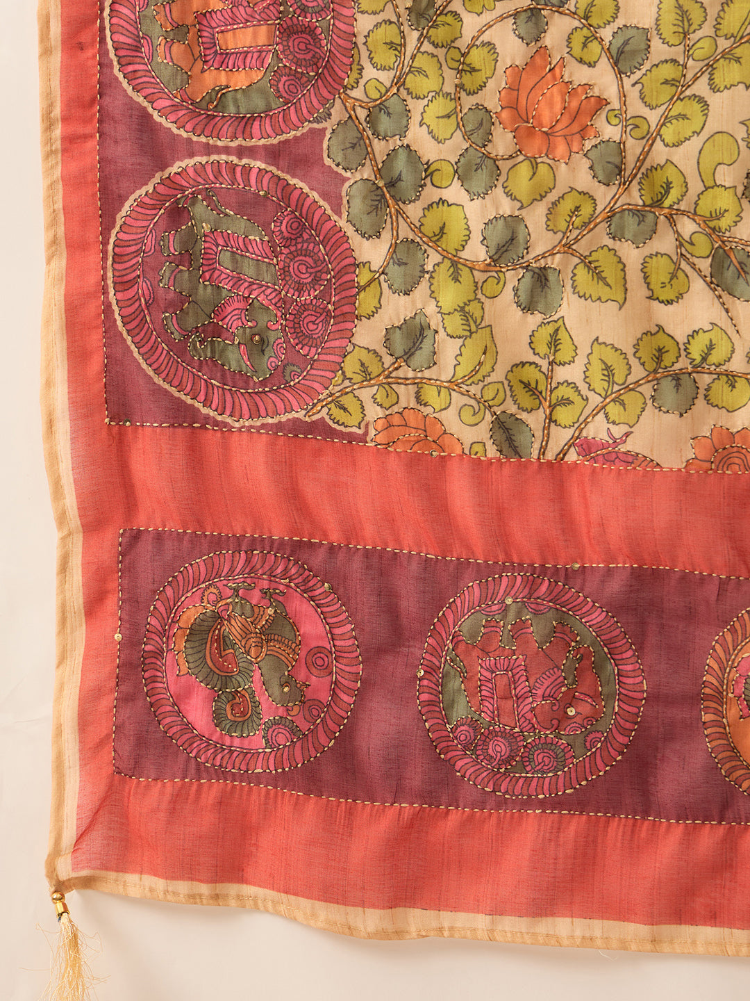 Indo Era Beige Embroidered Straight Kurta Trousers With Dupatta Set