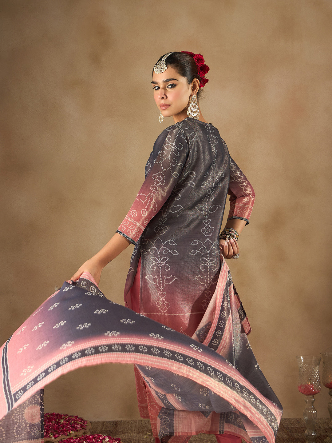 Indo Era Blue Embroidered Straight Kurta Trousers With Dupatta Set