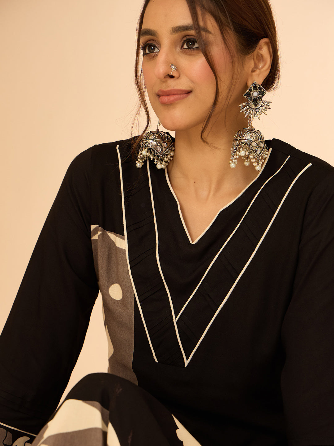 Indo Era Black Printed Straight Kurta Trousers set