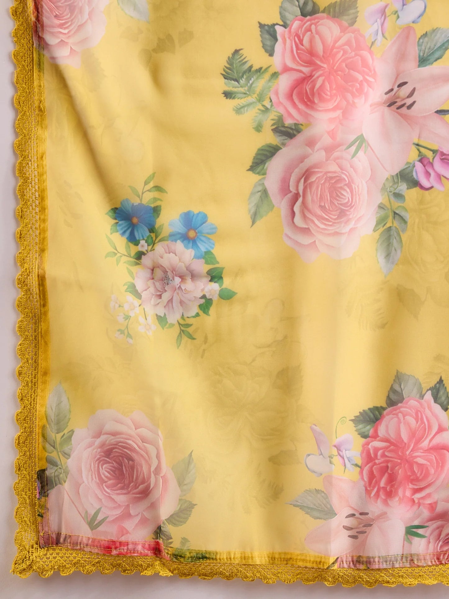 Yellow Embroidered Straight Kurta Trousers With Dupatta set