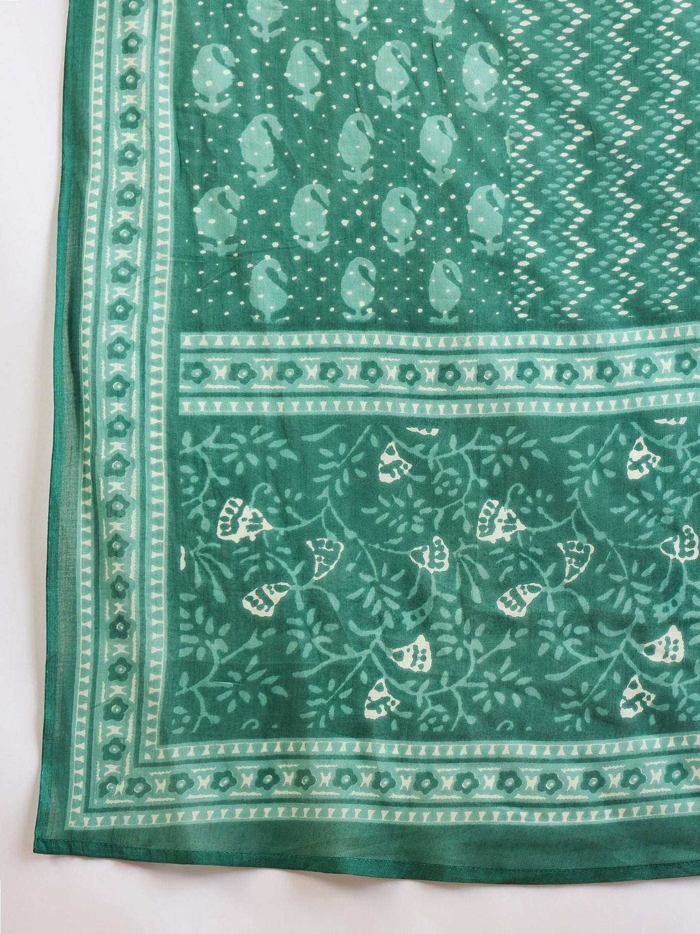 Indo Era Green Embroidered A-Line Kurta Trousers With Dupatta Set