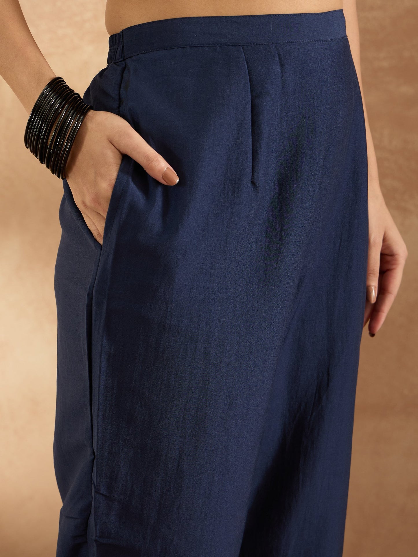 Indo Era Blue Embroidered Straight Kurta Trousers With Dupatta Set