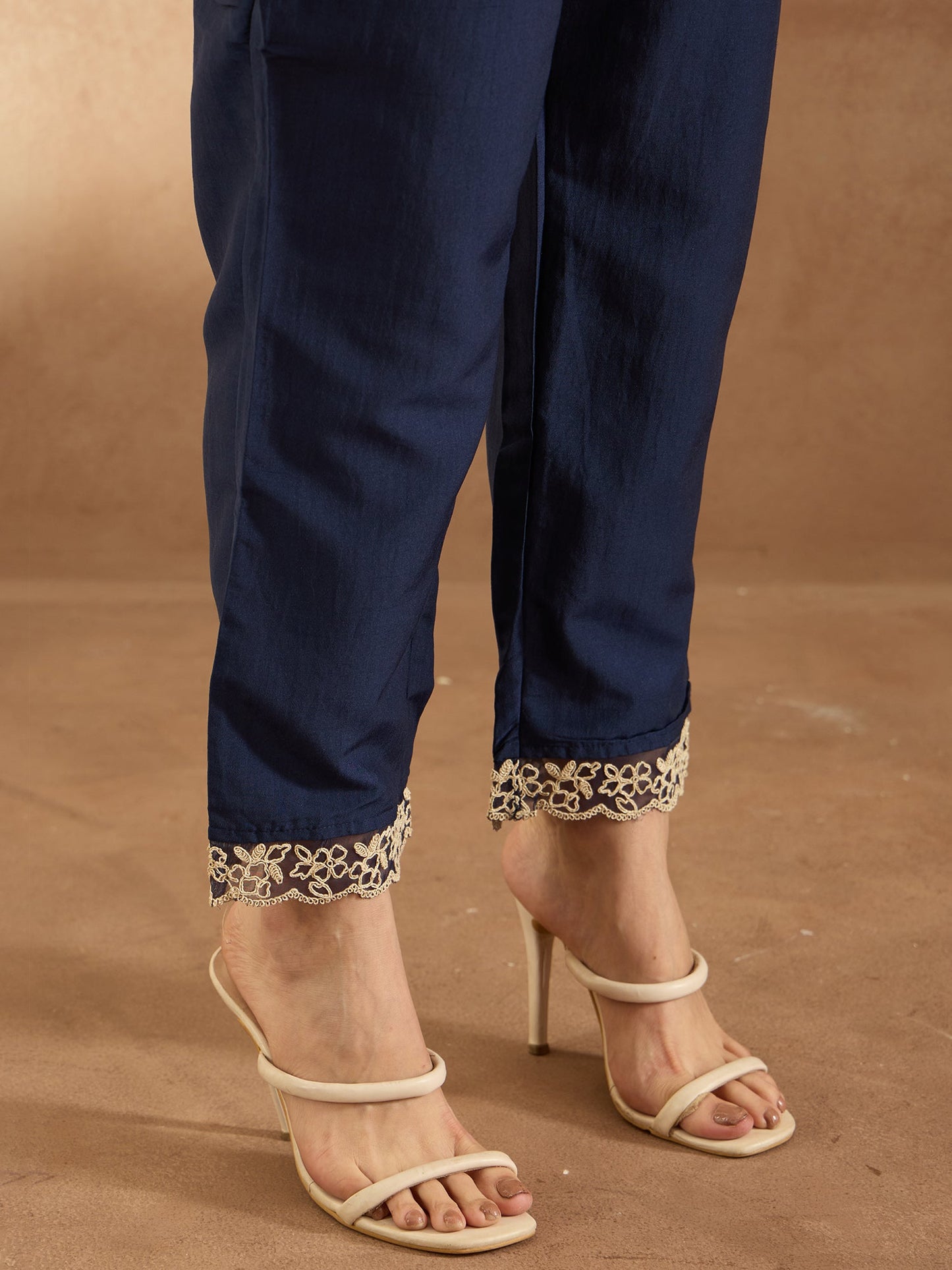 Indo Era Blue Embroidered Straight Kurta Trousers With Dupatta Set