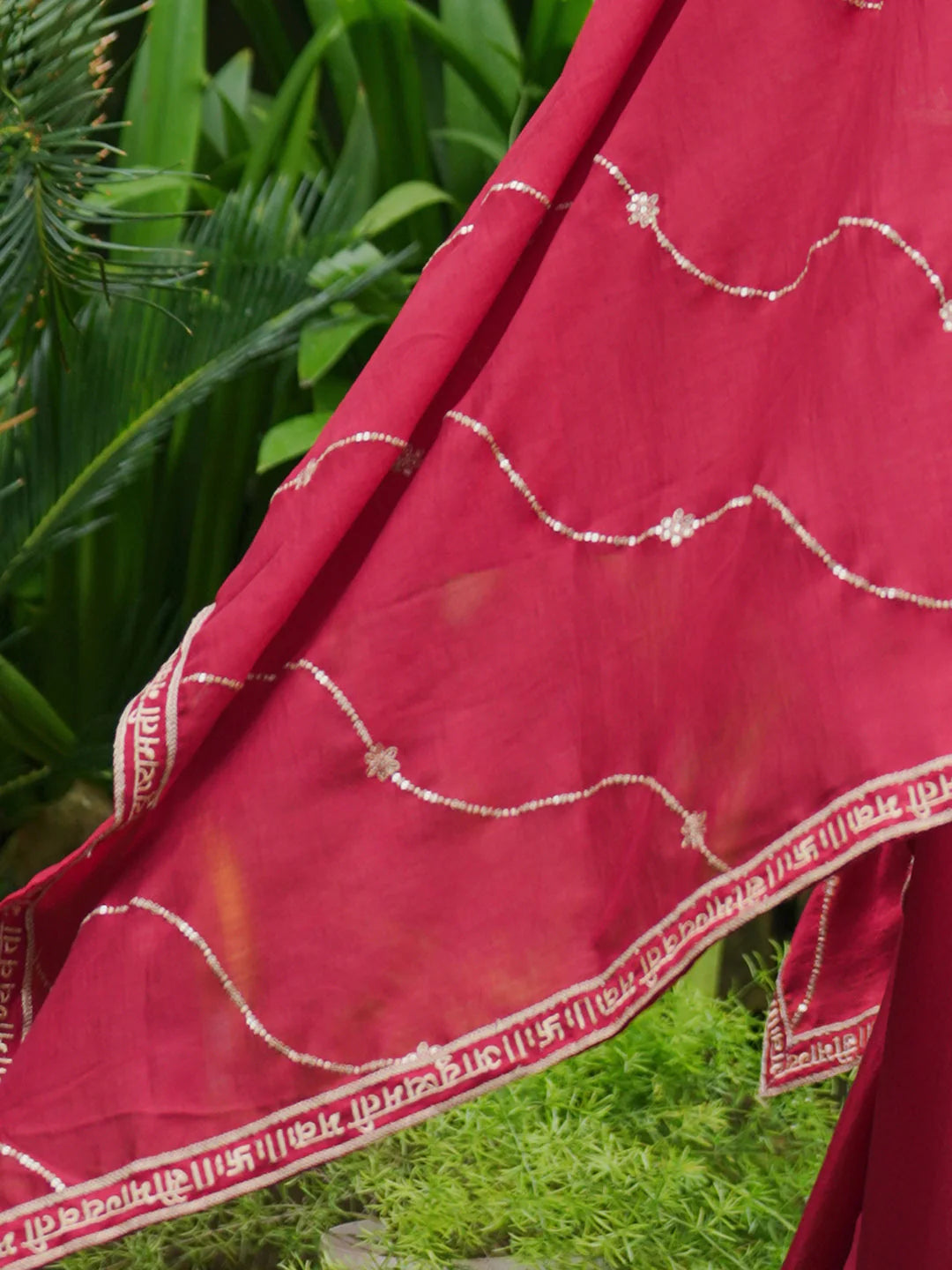 Red Embroidered Anarkali Kurta Trousers With Dupatta Set