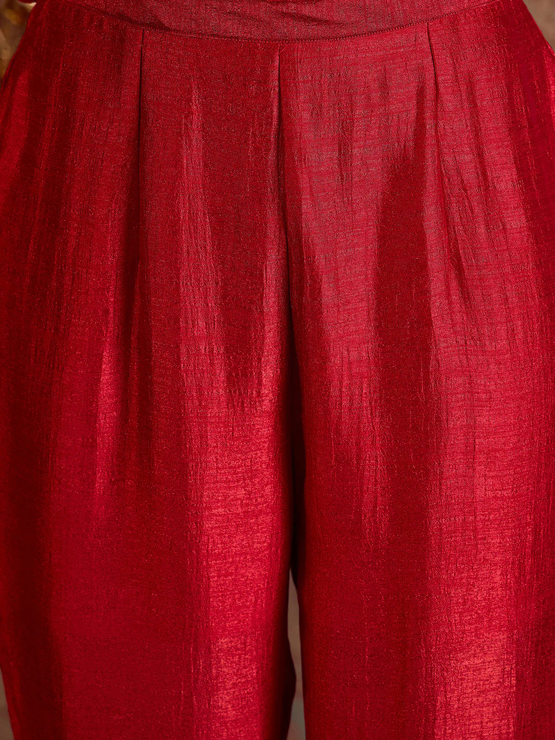 Red Embroidered A-Line Kurta Trousers With Dupatta Set