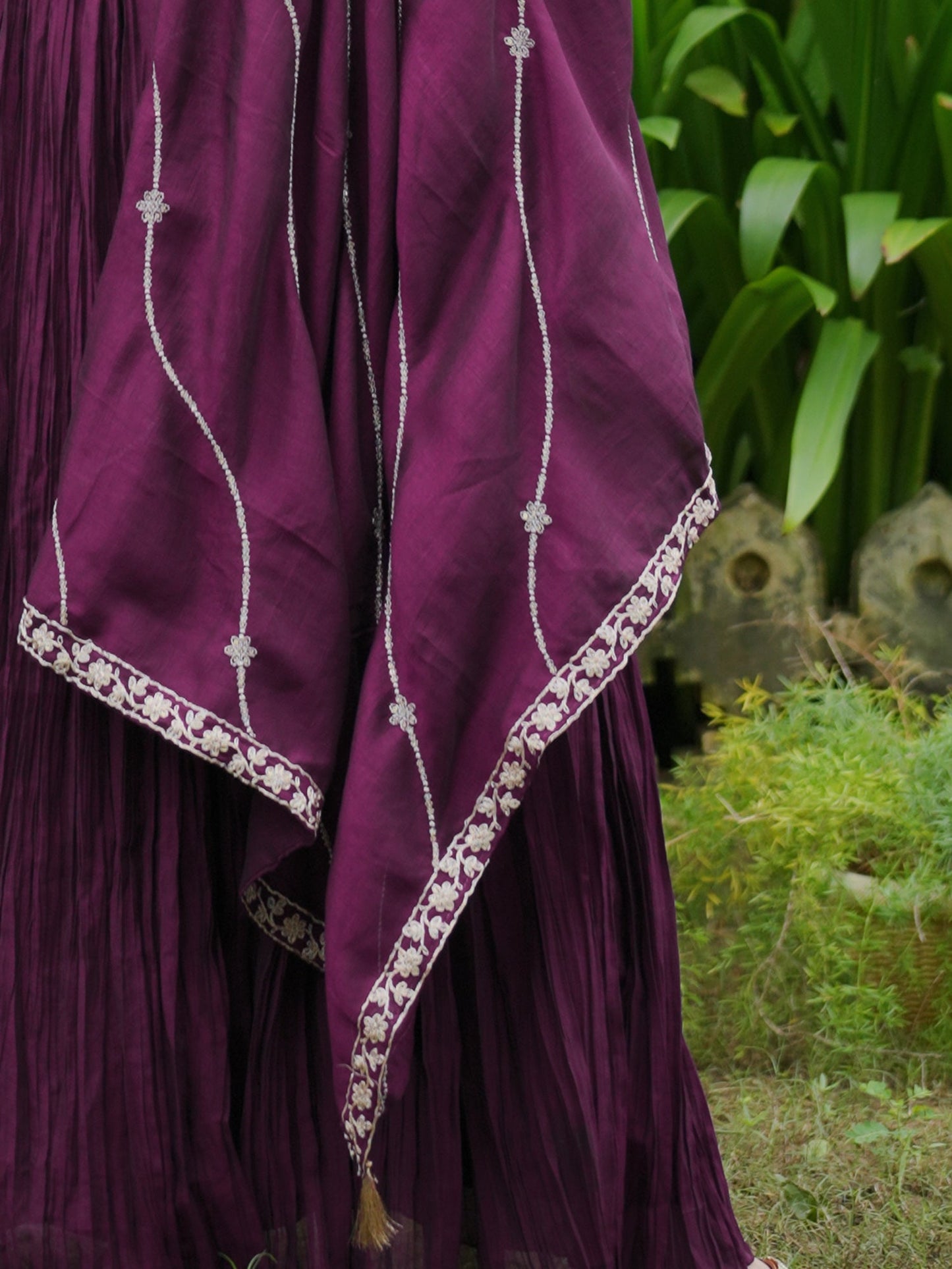 Indo Era Burgundy Embroidered Anarkali Kurta Trousers With Dupatta set